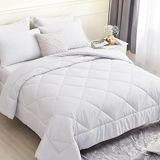 HEVUMYI Twin Comforter Sets 5 Pieces, All Season Twin Kids Comforter Set for Girls and Boys, Reversible Bedding Sets with Comforter, Pillow Sham, Flat Sheet, Fitted Sheet and Pillowcase (White,Twin)