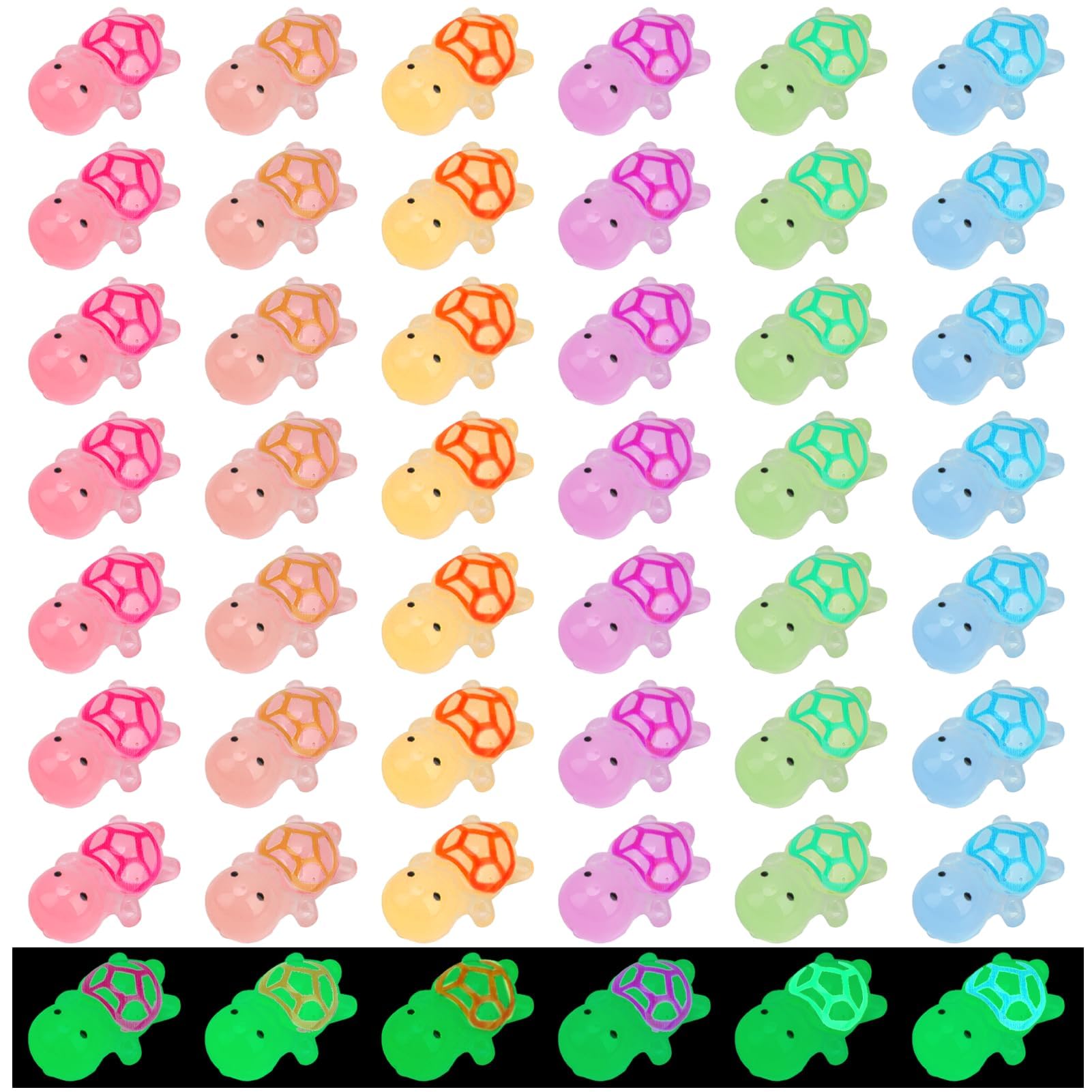 48pcs Mini Resin Turtles, Tiny Turtles Glow in the Dark Miniature Sea Turtle Charms Luminous Small Turtle Figurines Ornament Mini Resin Animal for DIY Landscape Dollhouse Party Garden Decor, 6 Colors