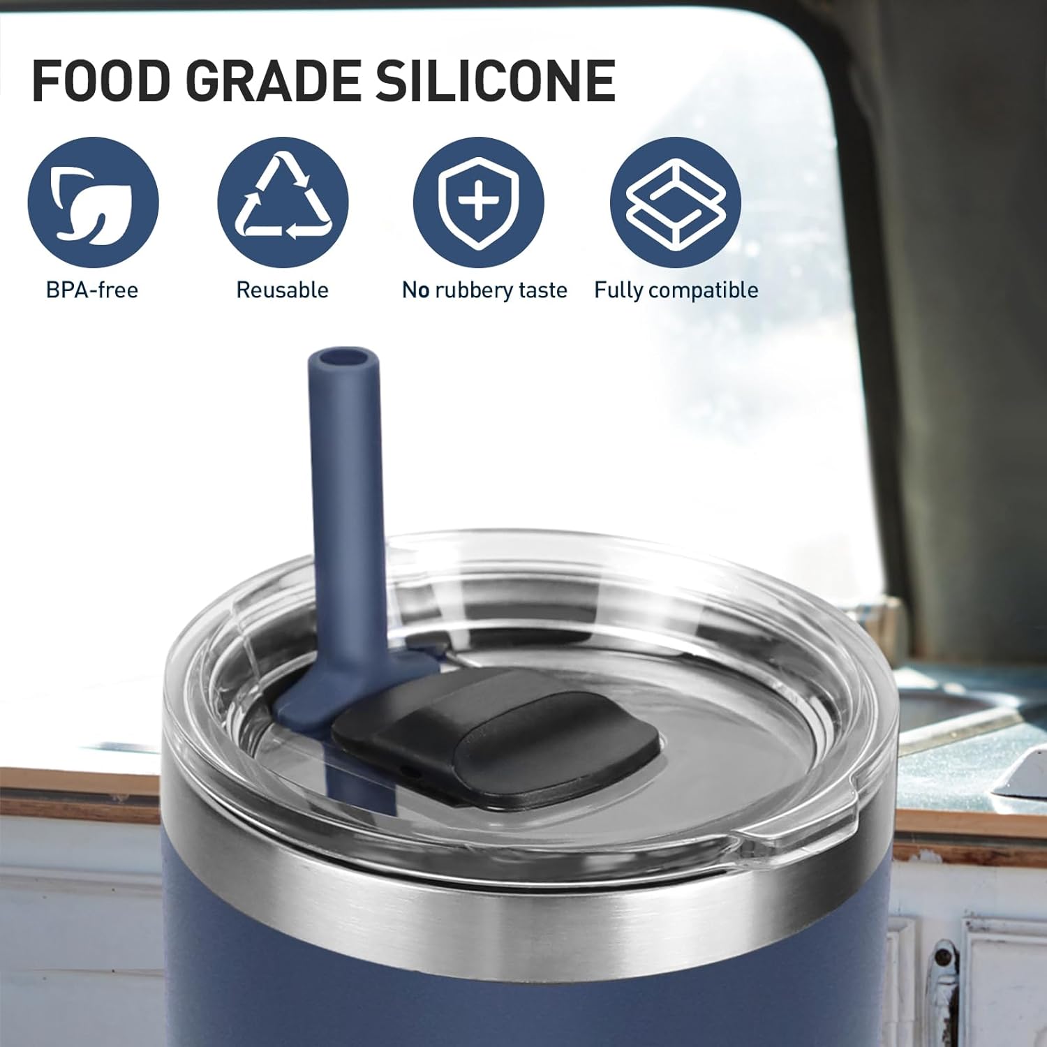 Silicone Straw for Yeti Rambler, 2PCS Reusable Straws & 1 Cleaning Brush for Yeti 30/20 oz Tumbler with Magslider Lid, Adjustable Drinking Straws Accessories Patent Pending (Nordic Purple) - Image 6