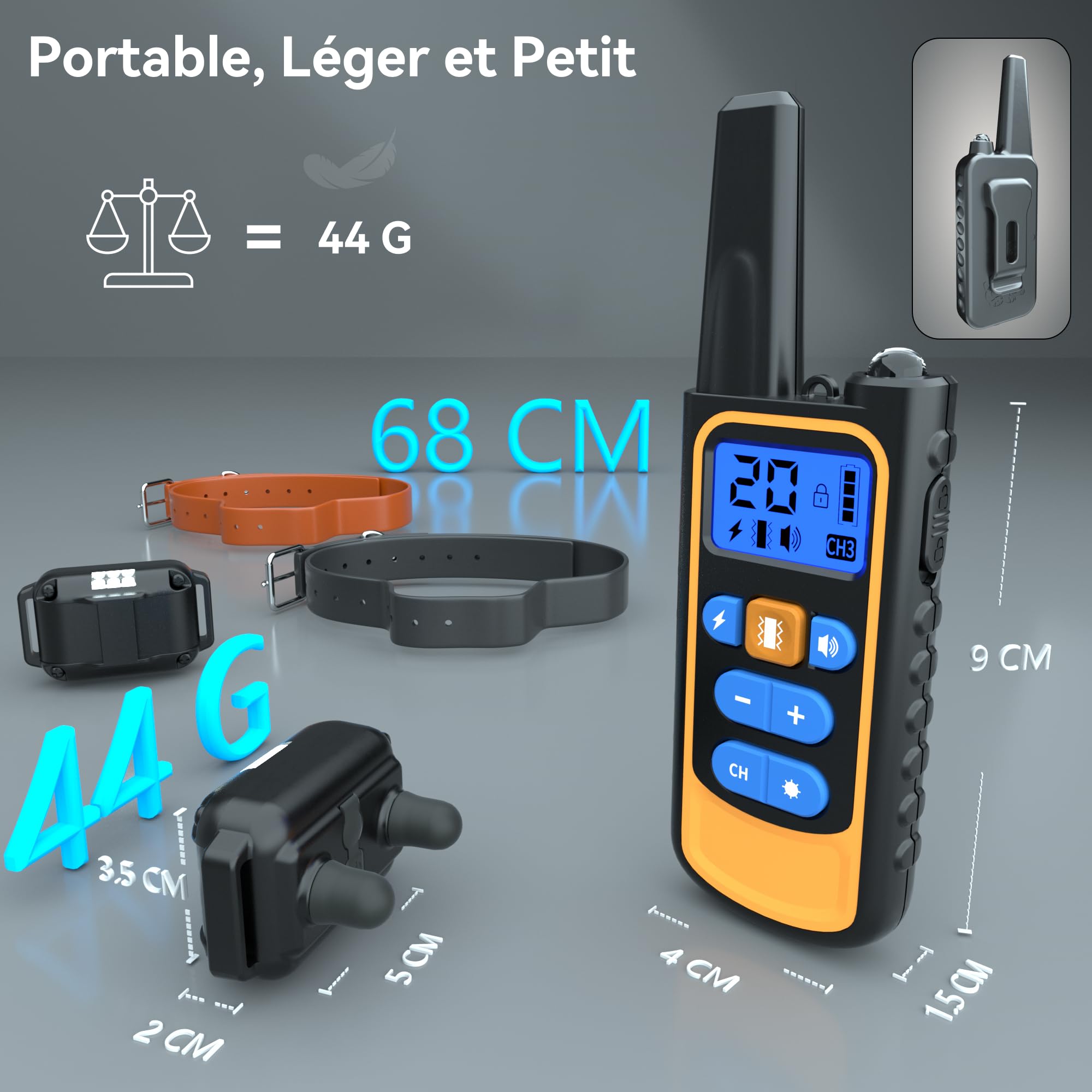 Meloive Collier de Dressage pour Deux Chiens,Collier Rechargeable avec Contrôle Manuel Portée 3000 Mètres,4 Modes d'Entraînement Choc Électrique/Sonore/Vibration/Lumière,IPX67 Résistant à l'eau