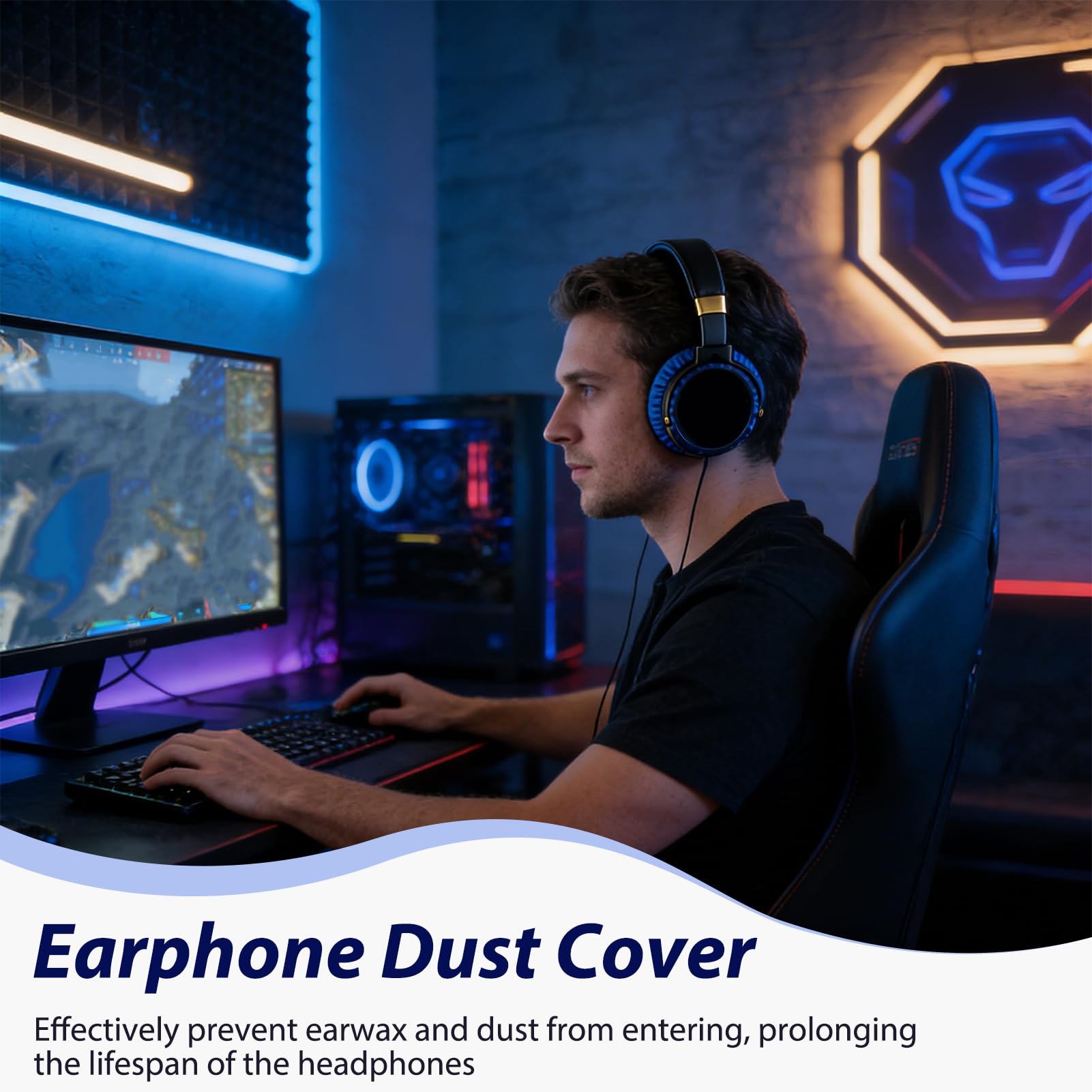 Housse de Protection pour Coussinets de Casque Audio, 6 Pièces, Tissu Élastique Bleu Lavable, Diamètre 6-8.5 cm
