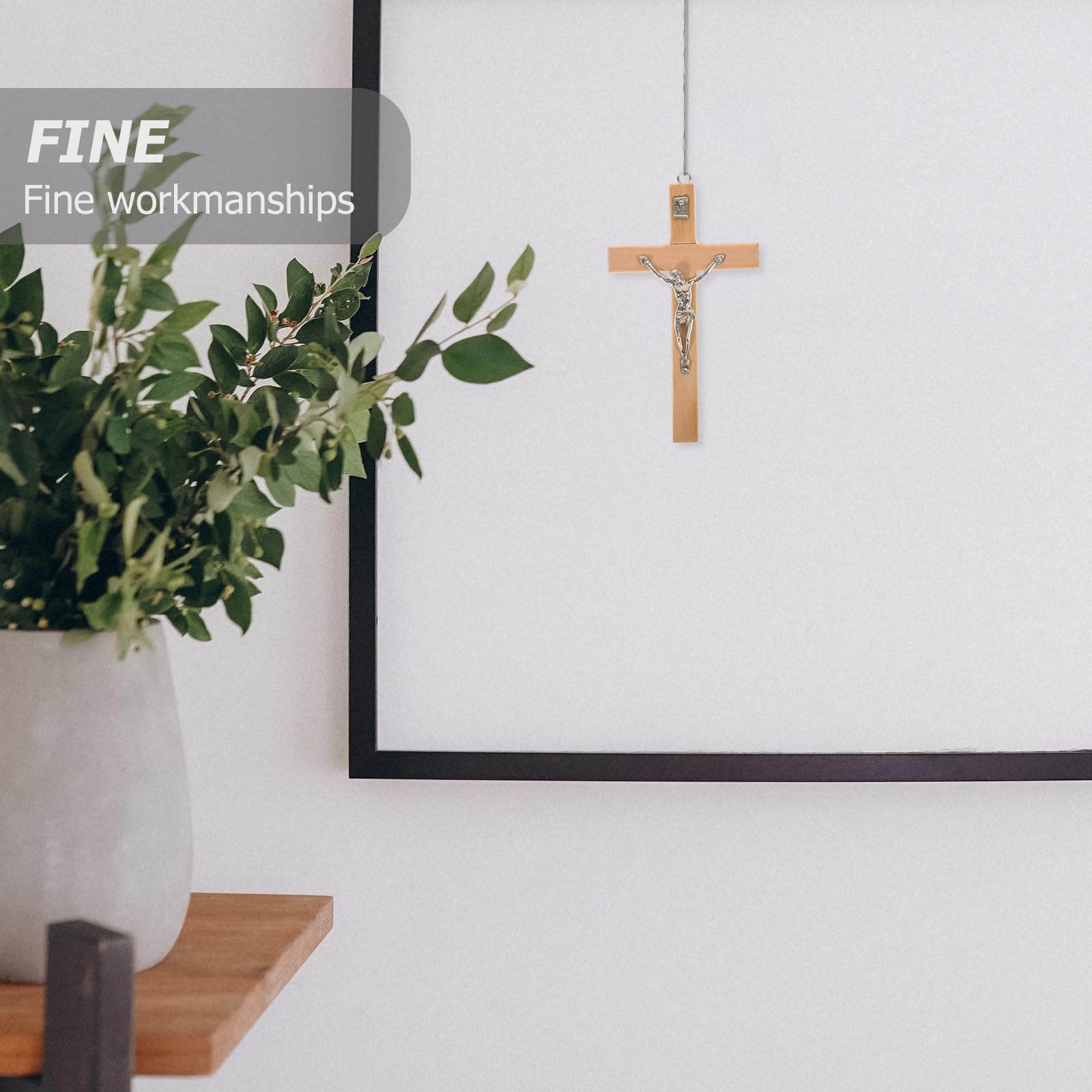 Croix Murale Chrétienne en Bois avec Crucifix de Jésus en Alliage de Zinc – Décoration Murale Catholique Forme Croix