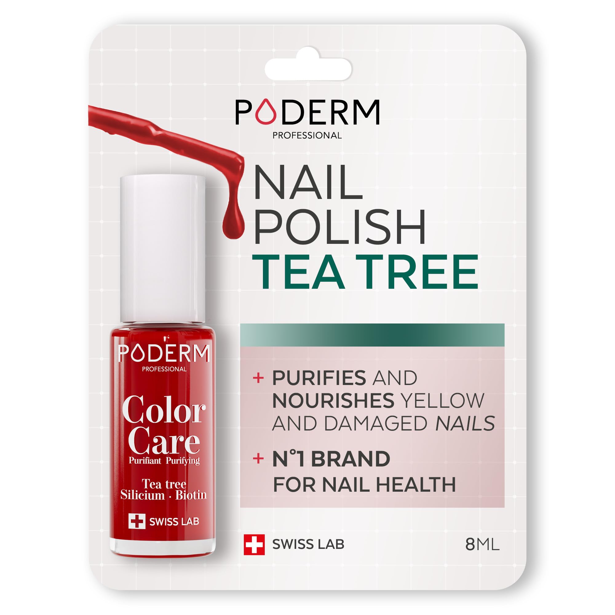 PODERM - Nail Polish – Enriched with Tea Tree – Improves nail appearance – Ingredients Natural/Vegan - foot/hand - Swiss Made (Cherry Red)