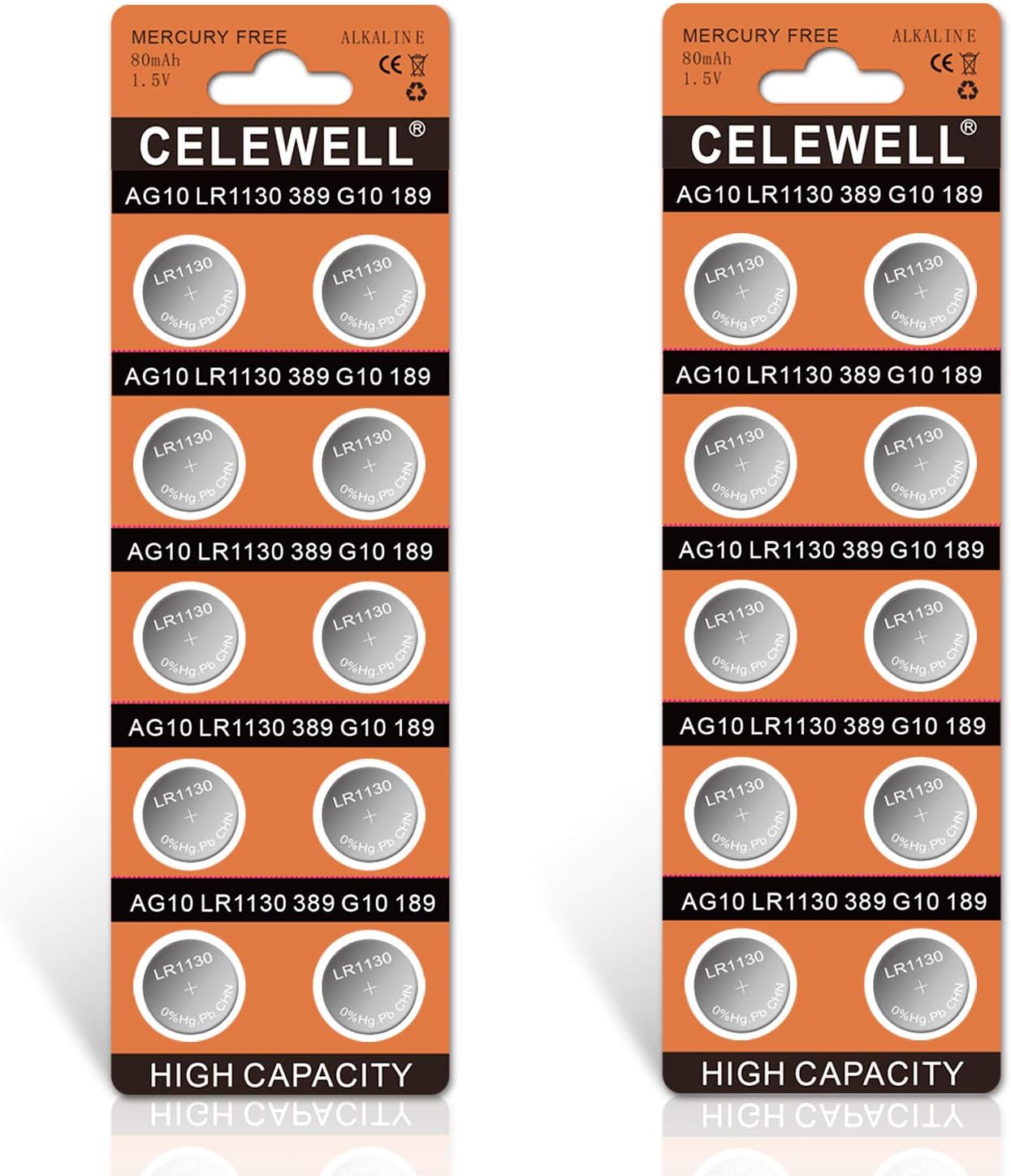 【5-Year Warranty】 CELEWELL LR1130 AG10 Battery 1.5V Alkaline Button Cell for Watch Toy 20 Pack