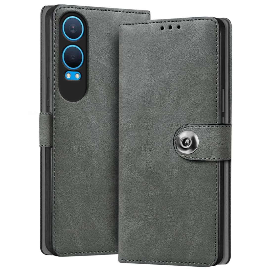 Fashionury Flip Back Case for OnePlus Nord CE 4 Lite 5G | Genuine Leather Finish | Designer Button | Inbuilt Pockets Flip Cover Back Case for OnePlus Nord CE 4 Lite 5G (Rhino Gray) (B0D9KC7D3R) Amazon Price History, Amazon Price Tracker