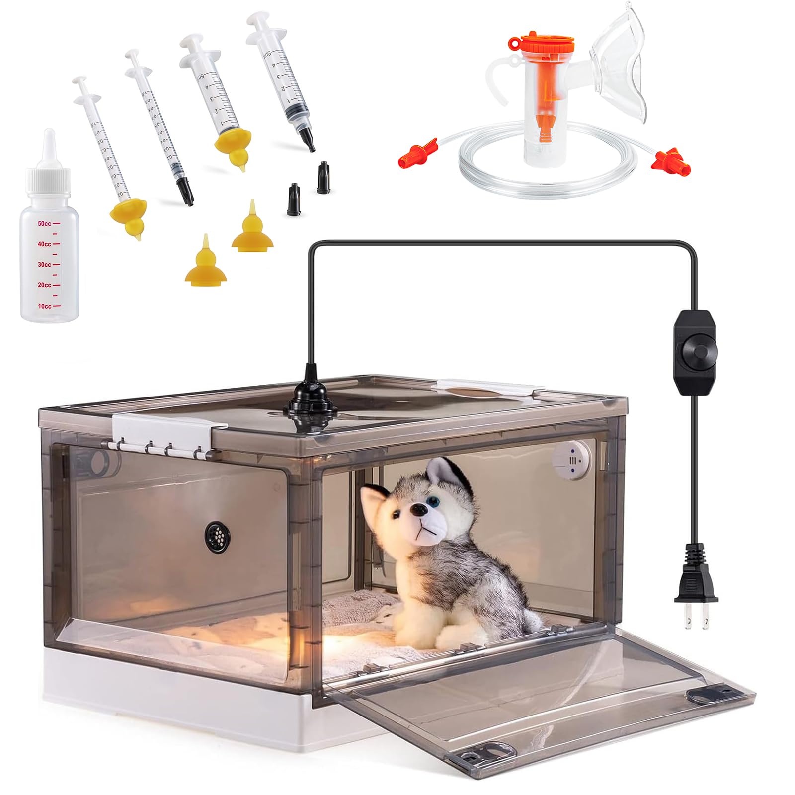 Sponsored Ad - Pet Oxygen Chamber, Puppy Incubator for Newborn Puppy and Kitten, Nebulized Oxygen Critical Care Unit for Dog and Cat, with Kitten Bottle Feeding Kit and Pet Warming Lamp, Thermometer and Cotton Pad