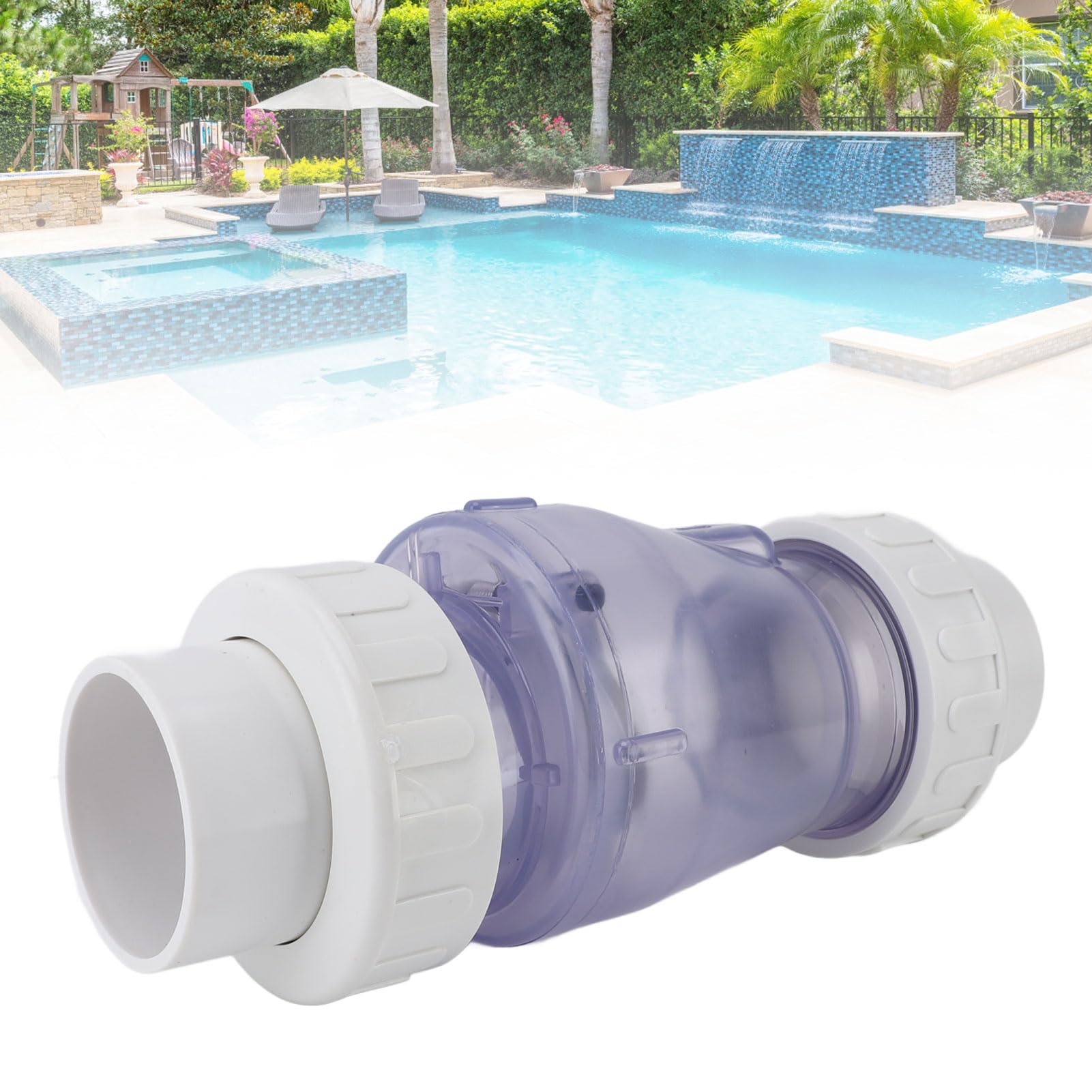 Válvula de retención Transparente de 2 Pulgadas, Accesorios de Piscina Transparentes, reemplazo para Evitar el reflujo para Piscinas, spas, Bombas de Agua, plástico PVC, 1050g,