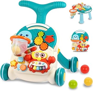 Arcanine 2 in 1 Baby Walker, Game Panel, Sit-to-Stand Walker,Kids Multifunctional Activity Center Music, Cute Toys, Educational Push Pull Learning Walker for Toddlers