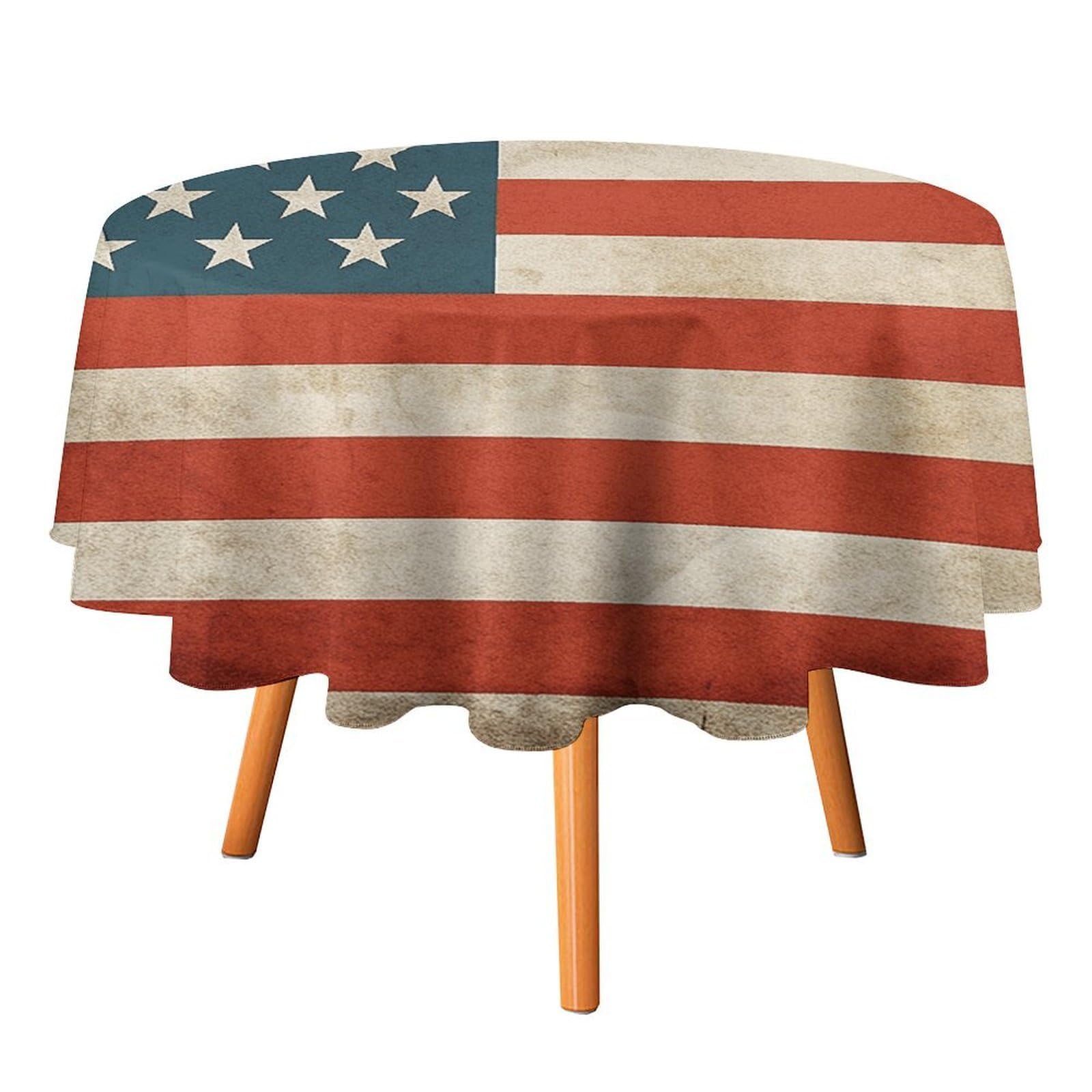 SMAZDFXX USA Flag Tablecloth for Restaurant, Round Polyester Table Cover 50x50in for Party