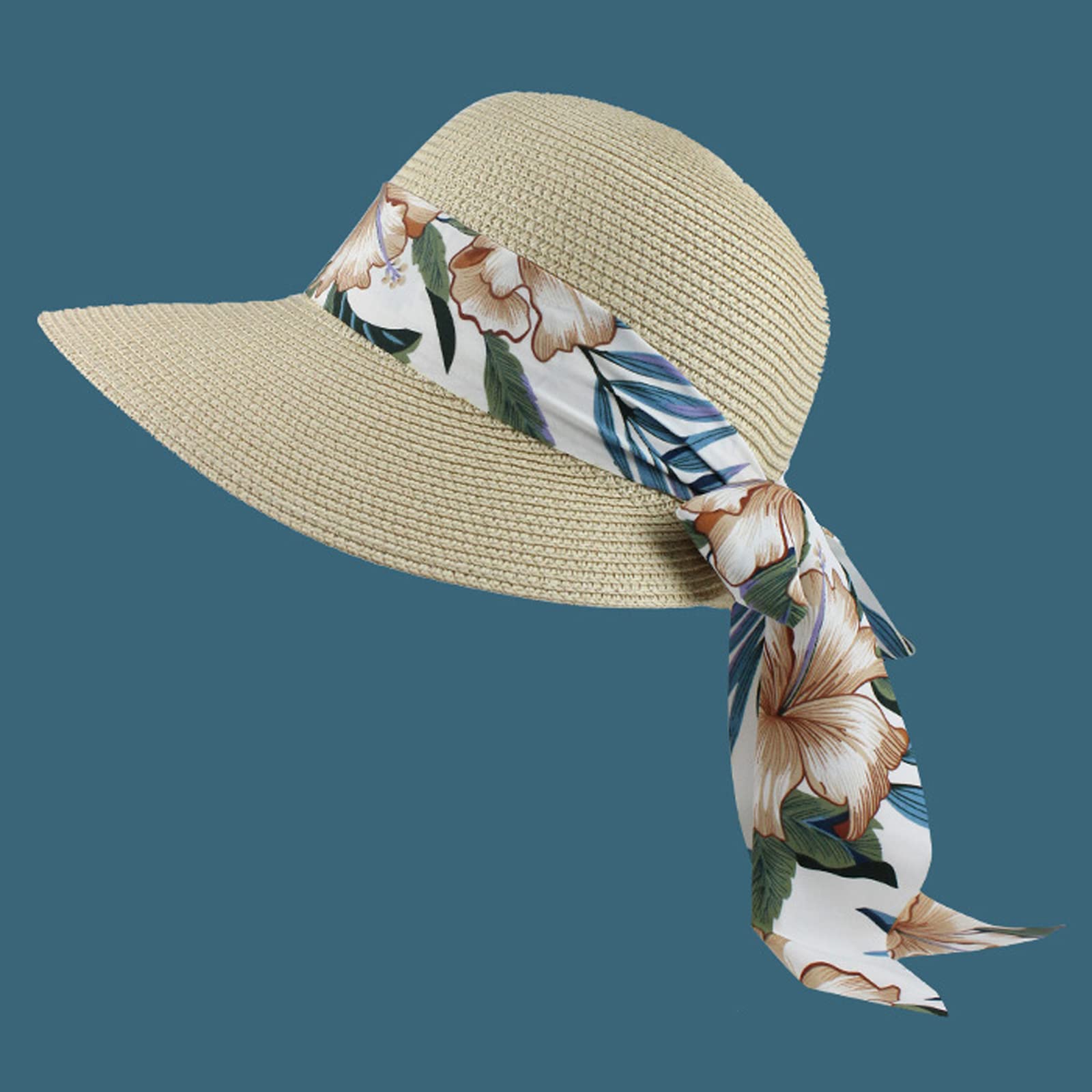 Casquettes rétro Chapeau Paille Visières Femme Chapeau d'été Pliable Grande Bord avec Nœud pour Femme Fille Capline Vintage pour Plage 58CM
