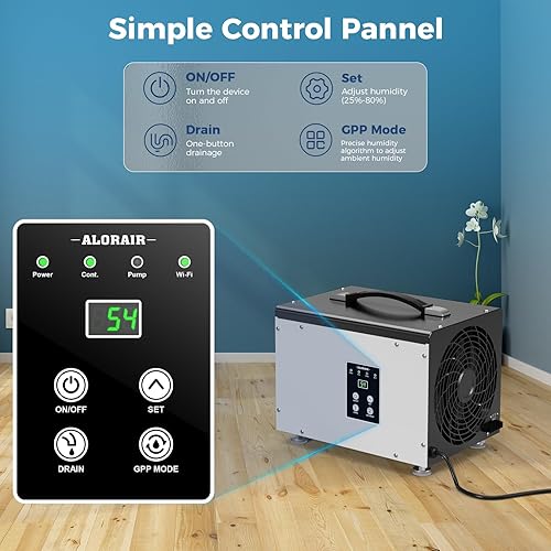 Miniatura 7 de ALORAIR Deshumidificador de espacio de rastreo Wi-Fi y sótano, 70 pinta con bomba, descongelación automática, cubre hasta 1000 pies cuadrados,