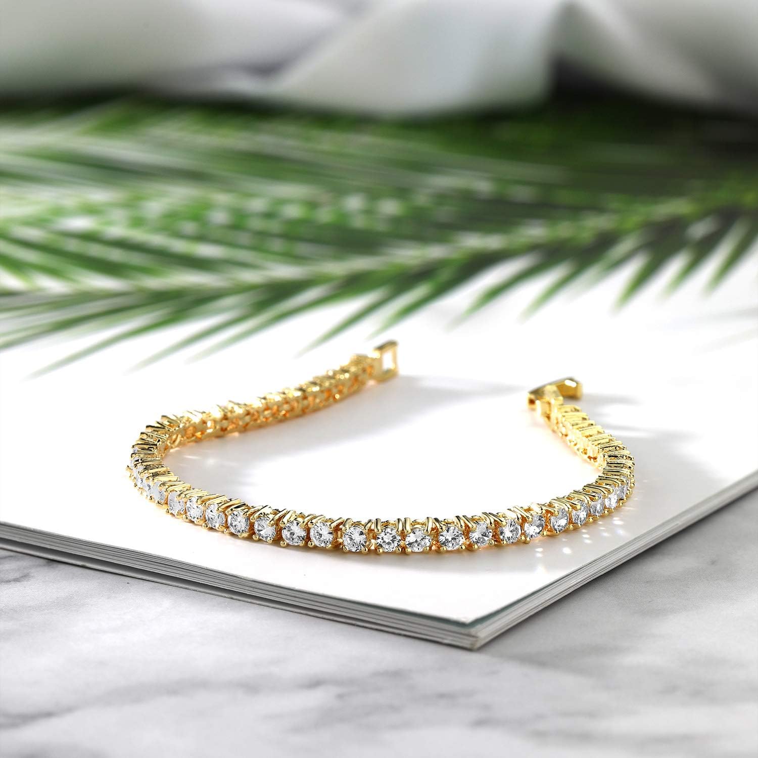 Gem Stone King 14K Gold Plated Cubic Zirconia Classic Tennis Bracelet | Gold Bracelets for Women | 10.00 Cttw | Size 7 Inch - Image 4