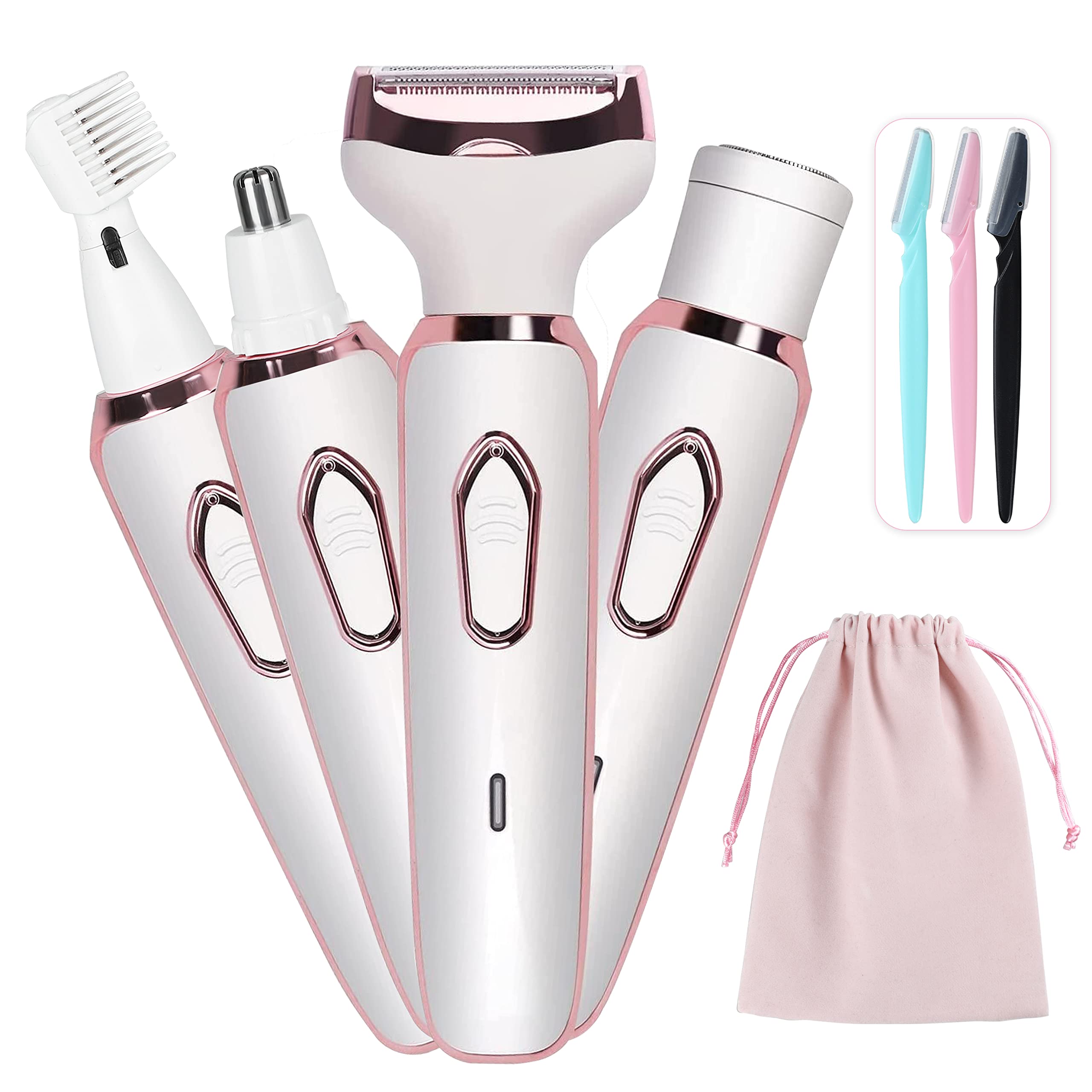 FERRISA Electric Razor for Women Electric Shaver, Trimmer for Women 4 in 1 Hair Trimmer, for Nose Hair Eyebrow Bikini Beard Trimmer, Cordless Portable Rechargeable Body Razor Wet & Dry