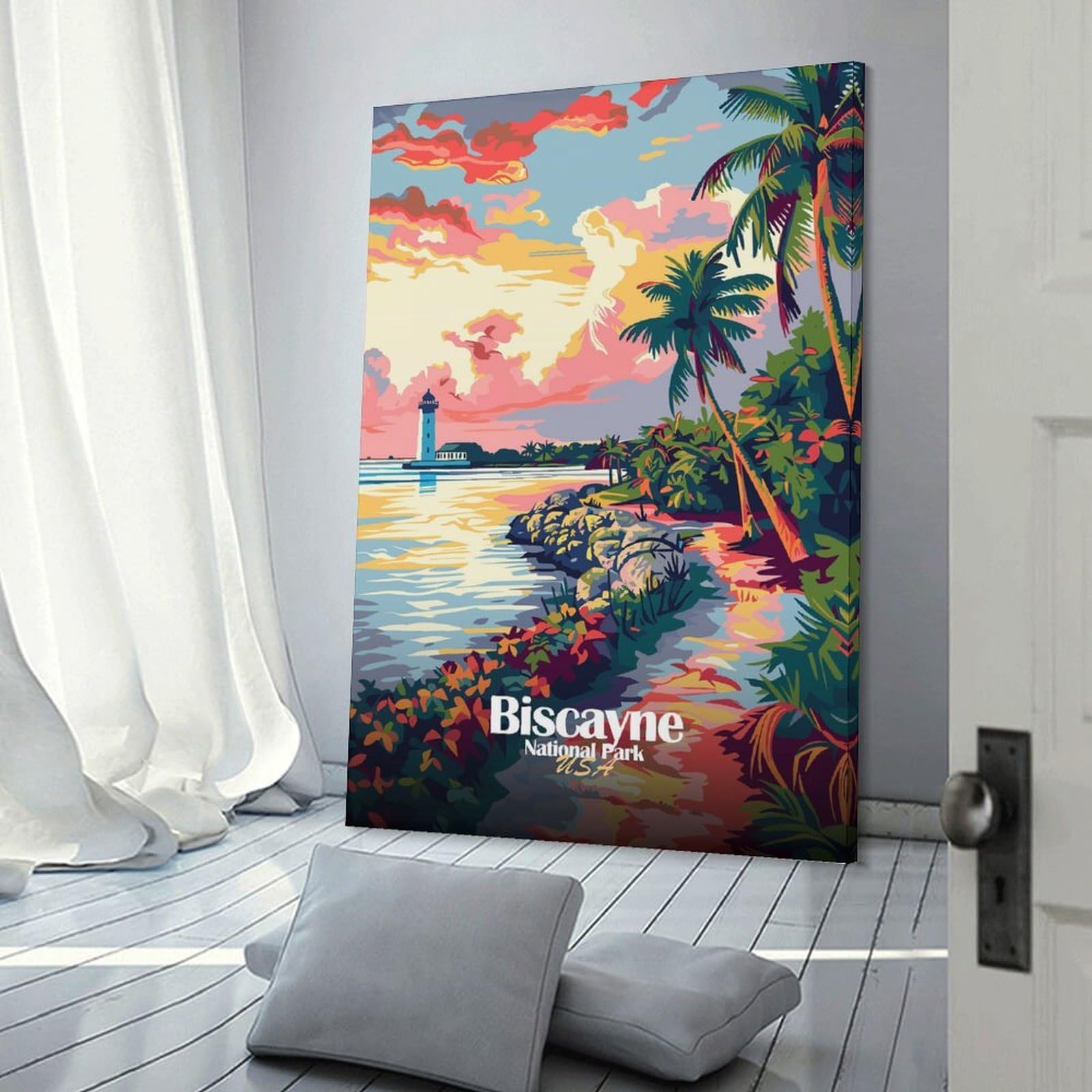 Junmoney Biscayne National Park Travel Canvas Wall Decor, 20x30inch(50x75cm), for Art Walls, Layered Displays Or Homes, Home Wall Art for Statement Displays