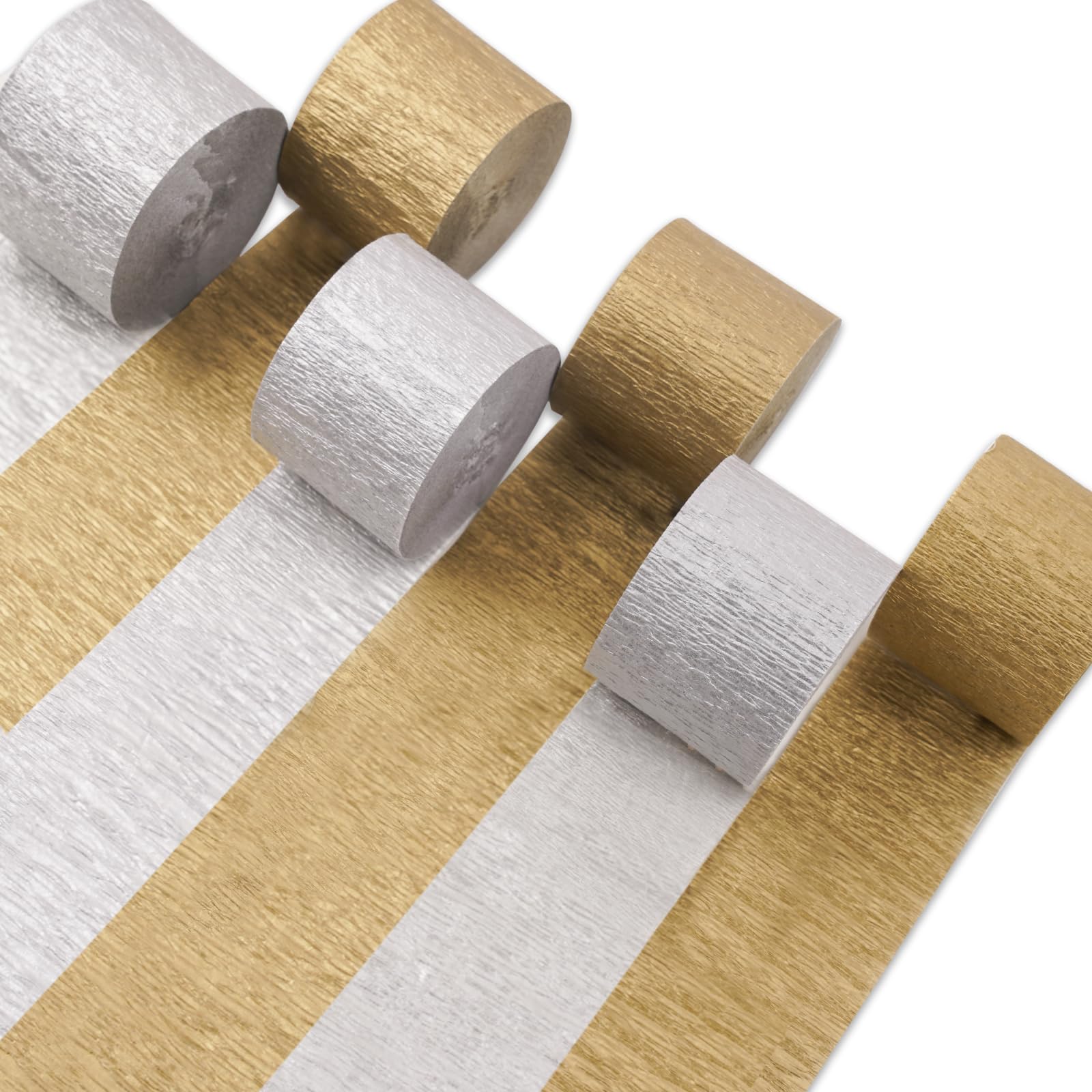 PartyWoo Gold and Silver Crepe Paper Streamers 6 Rolls 492 ft Pack of Crepe Paper Rolls for Graduation Christmas New Year Wedding Baby Shower Birthday Party Decorations (1.8 Inch x 82 Ft/Rolls)