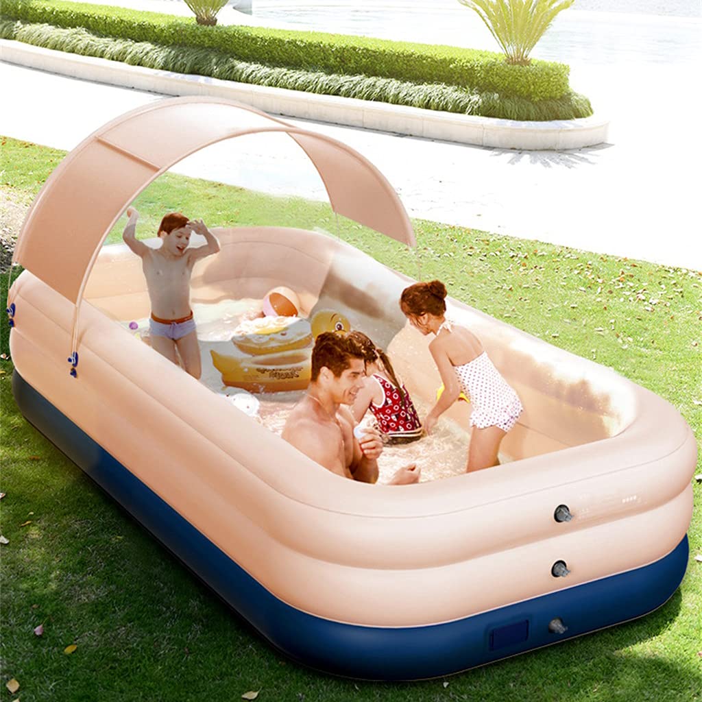 Automatic Inflatable Swimming Pool With Canopy,Large Thickened Inflation Lounge Pool Blow Up For Kids Adults Outdoors Garden Backyard Summer Water Party
