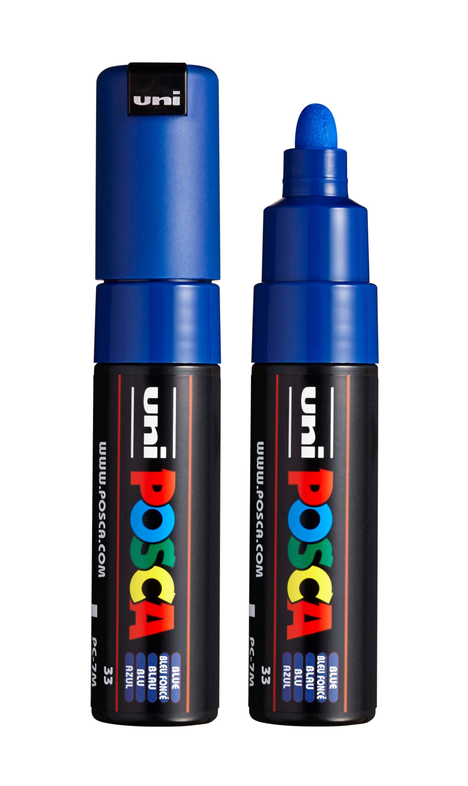 uni PC-7M Water-Based Paint Markers, Broad Tip (4.5-5.5mm), Blue, 2 Count
