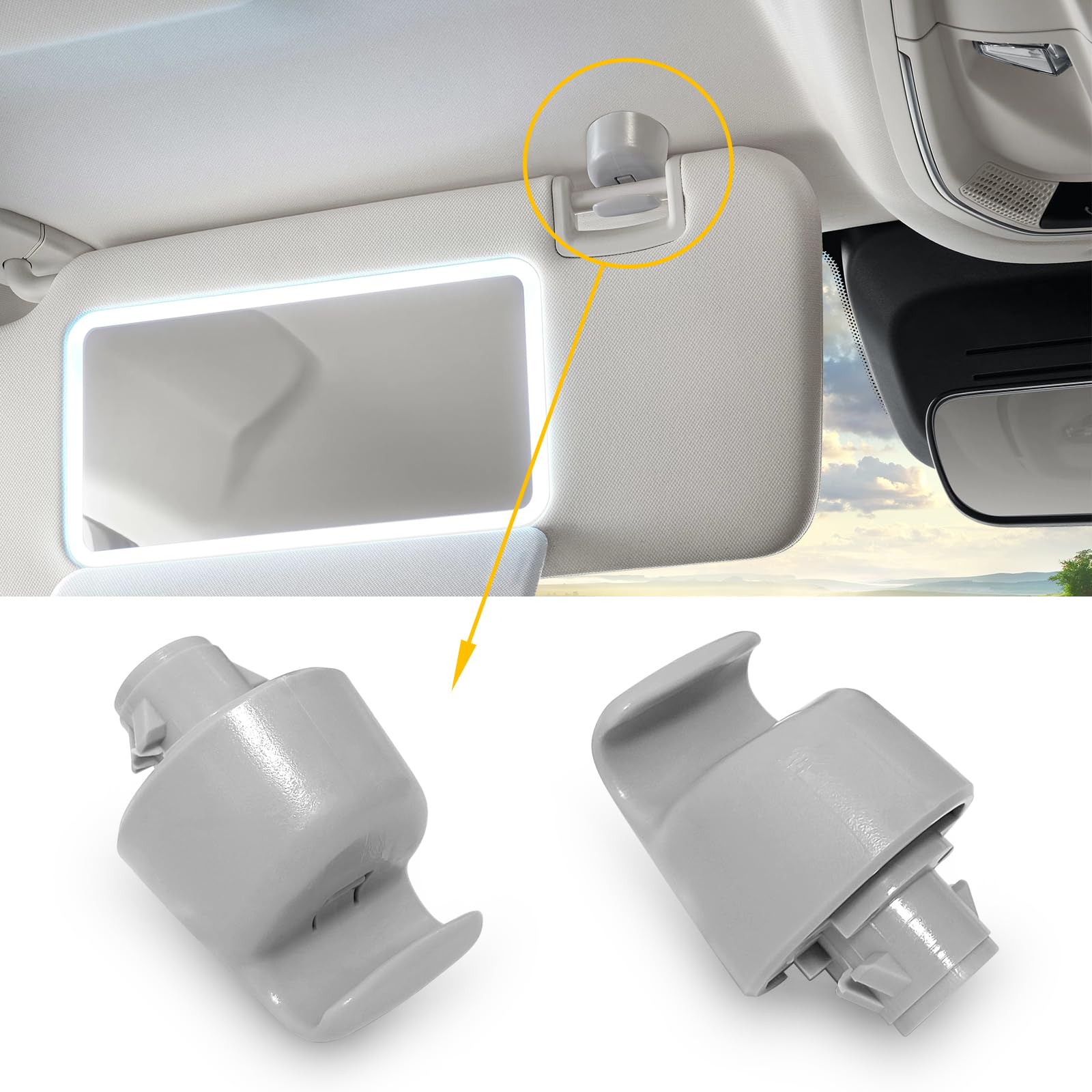 2 Pack Gray Sun Visor Retainer Clip Holder Latch Lock Compatible with Nissan Infiniti Renault - OE Ref. 96409-3JA0A, 96409-5HA0A, 96409-4GA0A, 96409-1MA0A, 96409-3JS0A