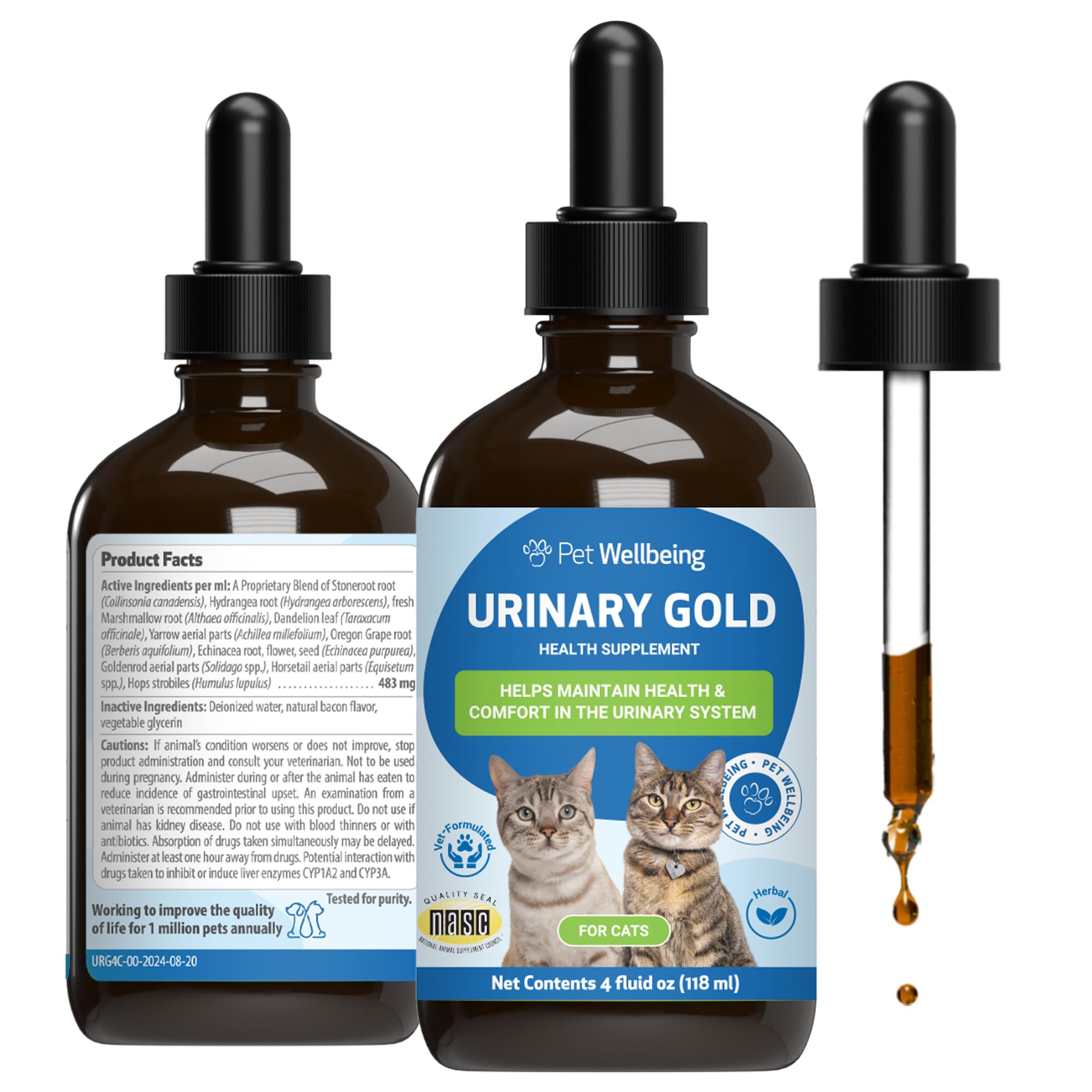Pet Wellbeing Urinary Gold for Cats - Vet-Formulated Multi-Herb Urinary Tract Support - Feline Bladder Health & Urinary System Wellness - Holistic Cat