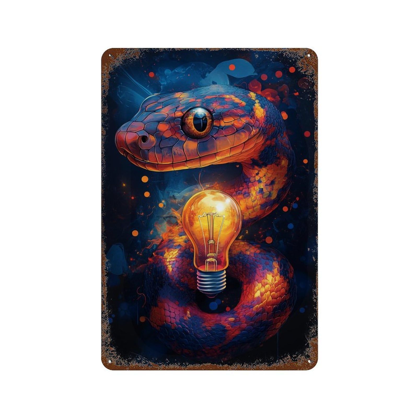 Vintage Rust Metal Sign Lightning Serpent Illuminating Power 11.8"x7.9", Vintage Wall Decor for Office, Studio And Wall Decor
