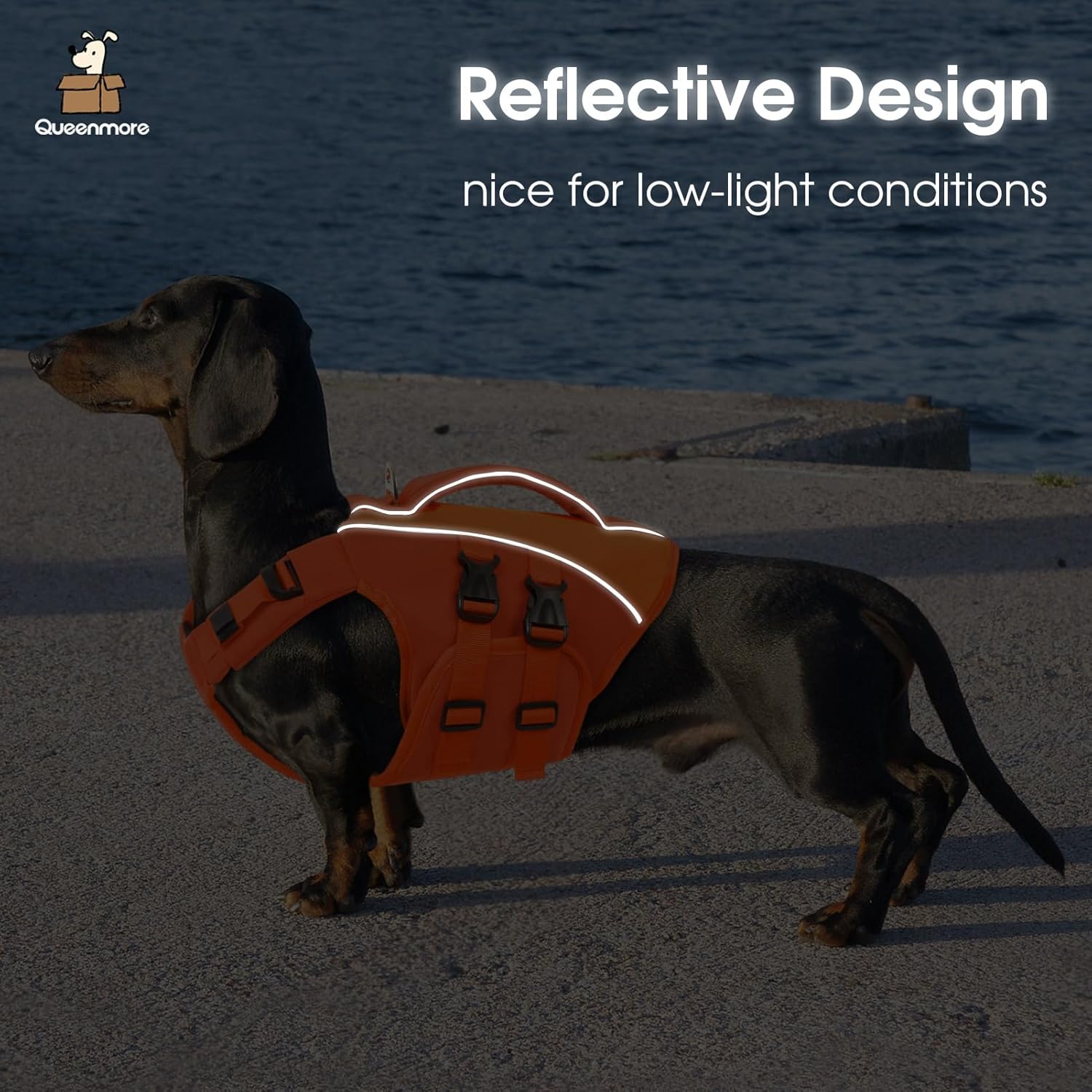 Queenmore Dog Life Jacket,Life Vest for Extra Large Dogs,Reflective Dog Swimming Jacket,Superior Buoyancy Pet Lifesaver,High Floating Pet Life Vest for Swimming(Orange,XL)