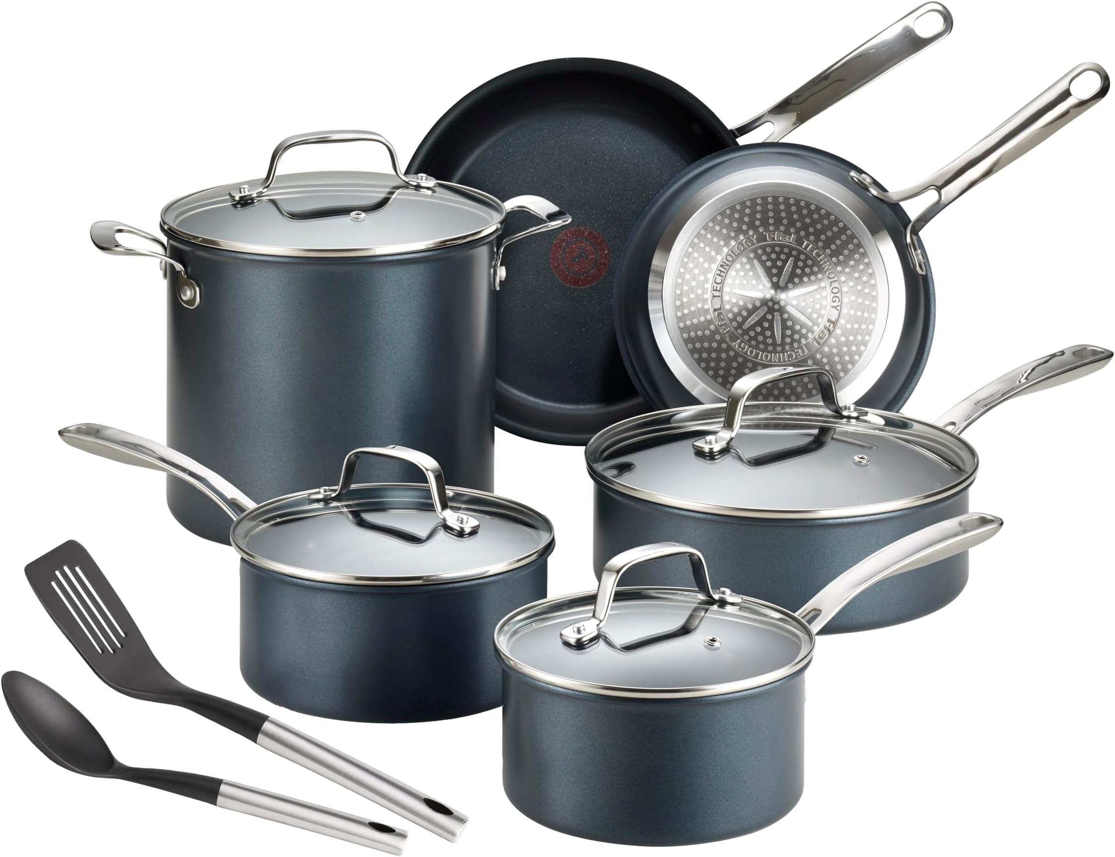 Platinum Non Stick Cookware Set 12 Piece, Induction, Oven Broiler Safe 500F, Kitchen Cooking Set W/Fry Pans, Saucepans, Saute Pan, Dutch Oven, Utensils, Pots and Pans, Dishwasher Safe, Slate