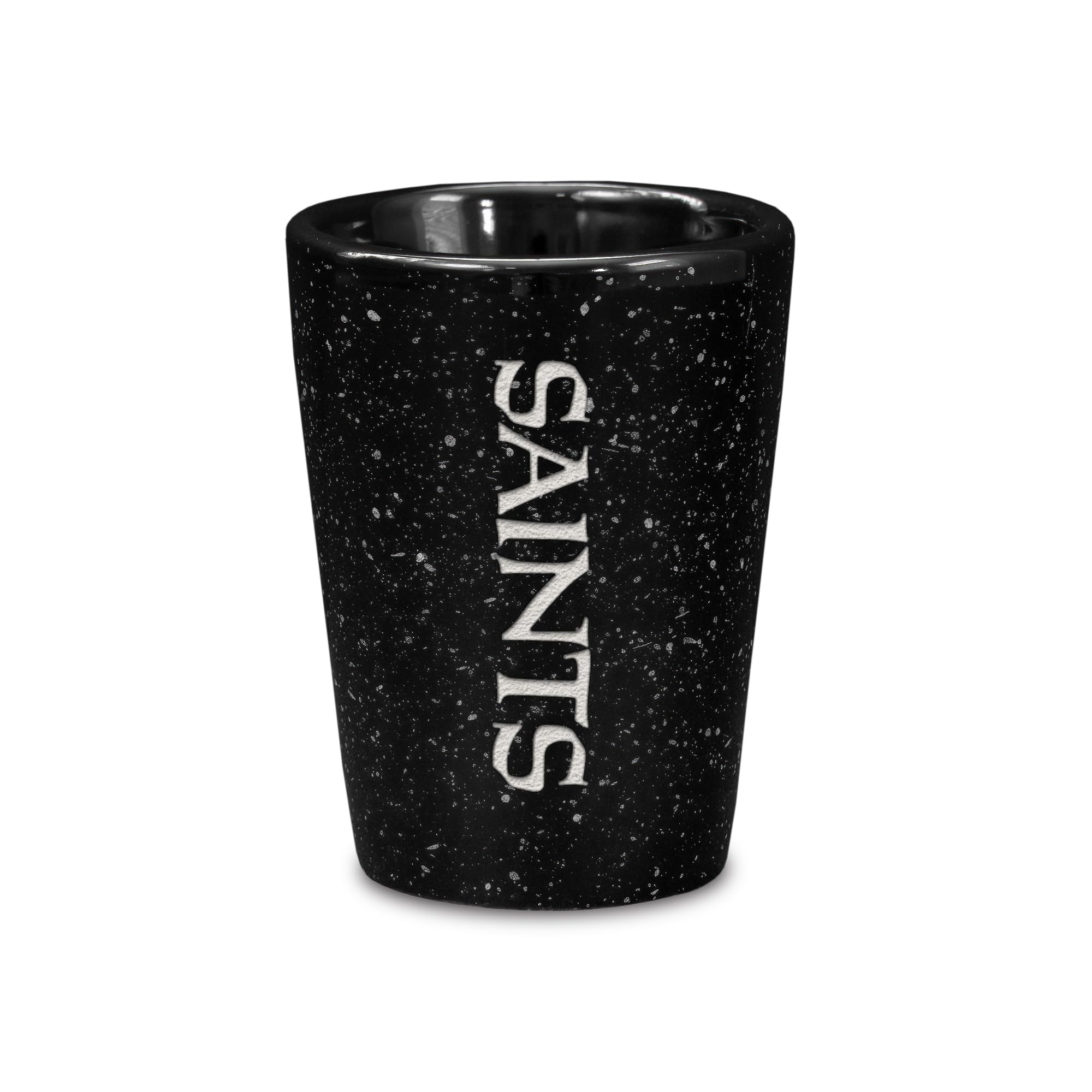 Rico Industries NFL Football New Orleans Saints 2oz Ceramic Shot Glass for Fans, Laser Engraved in Team Color Single Shot Glass