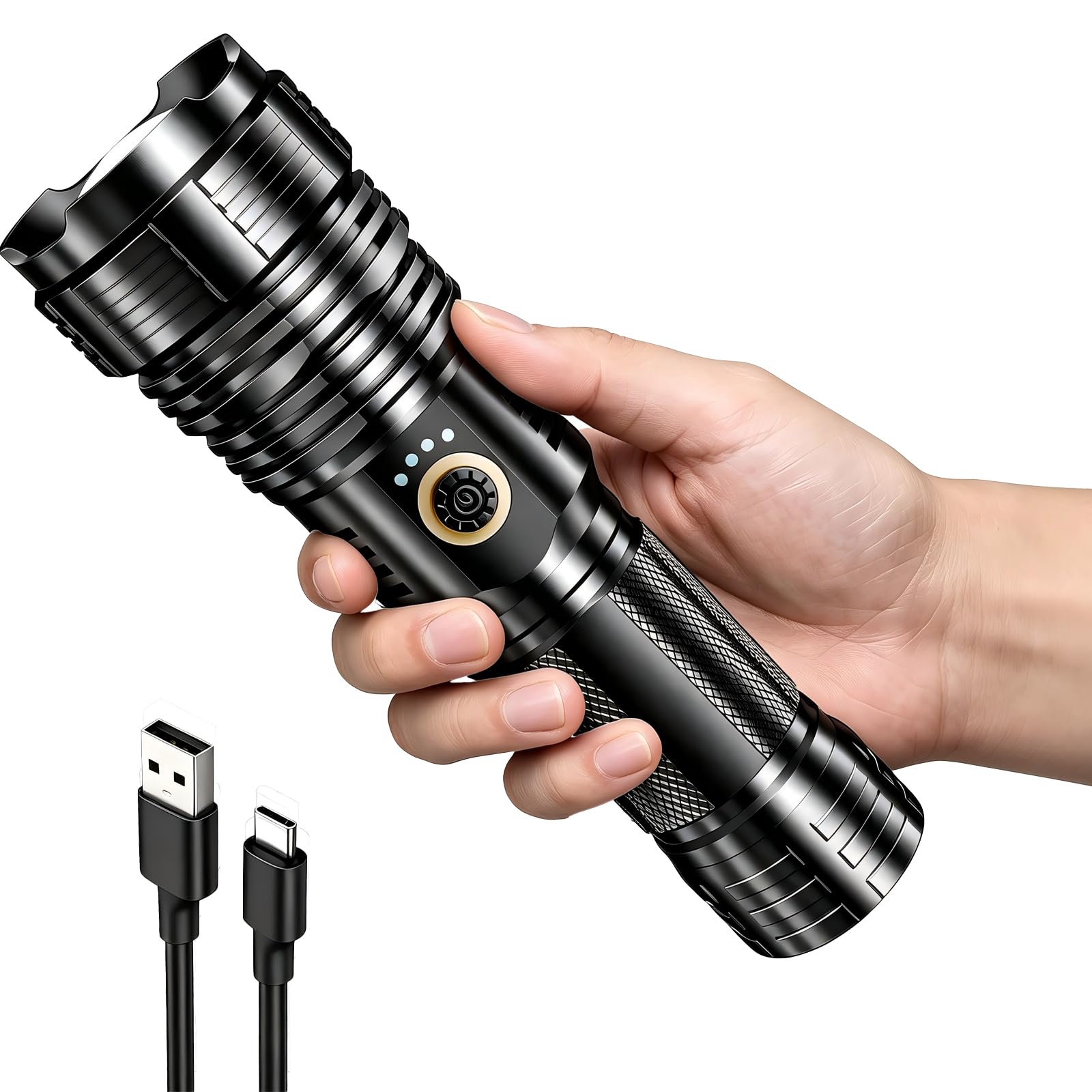 Amzyigou Rechargeable Flashlights 2000.000 High Lumens, Super Bright Flashlight with 10 Modes, LED Tactical Flashlight Waterproof, Powerful for Camping, Hiking, Hunting and Emergencies