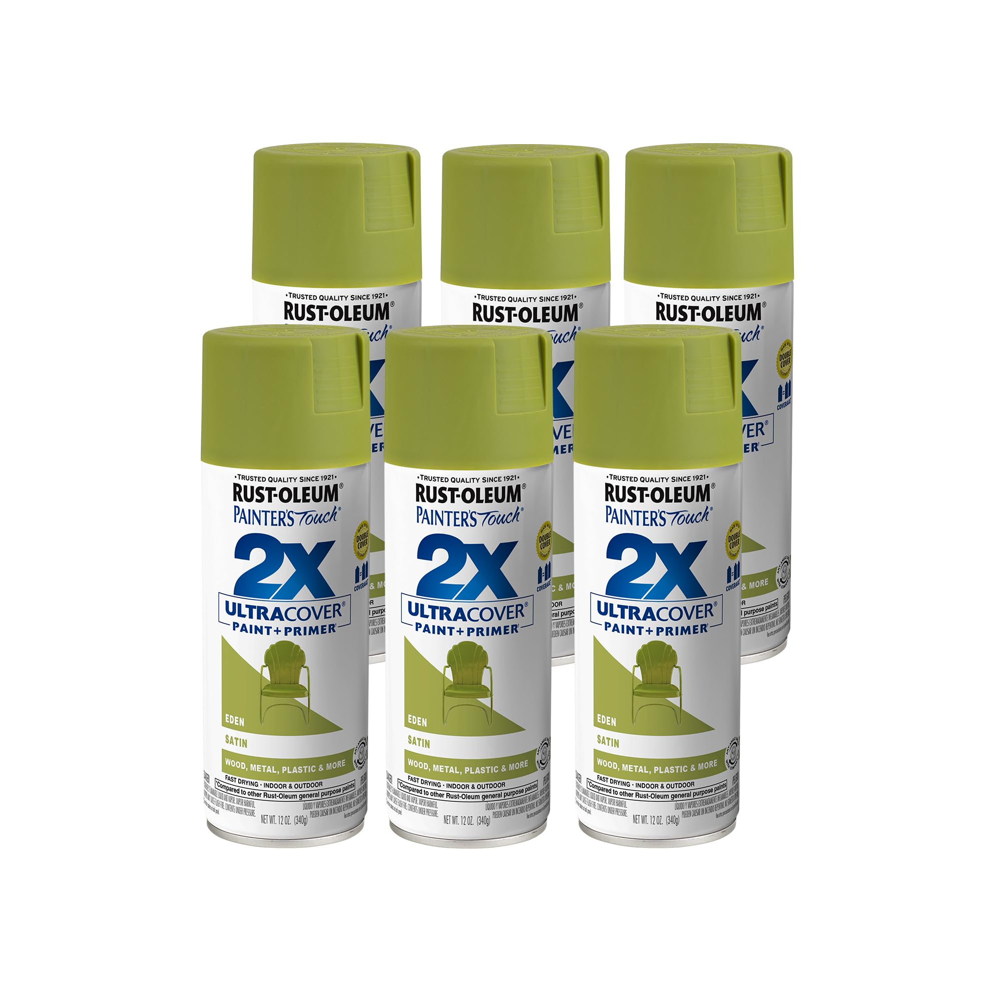 Rust-Oleum 334065-6PK Painter's Touch 2X Ultra Cover Spray Paint, 12 oz, Satin Eden, 6 Pack