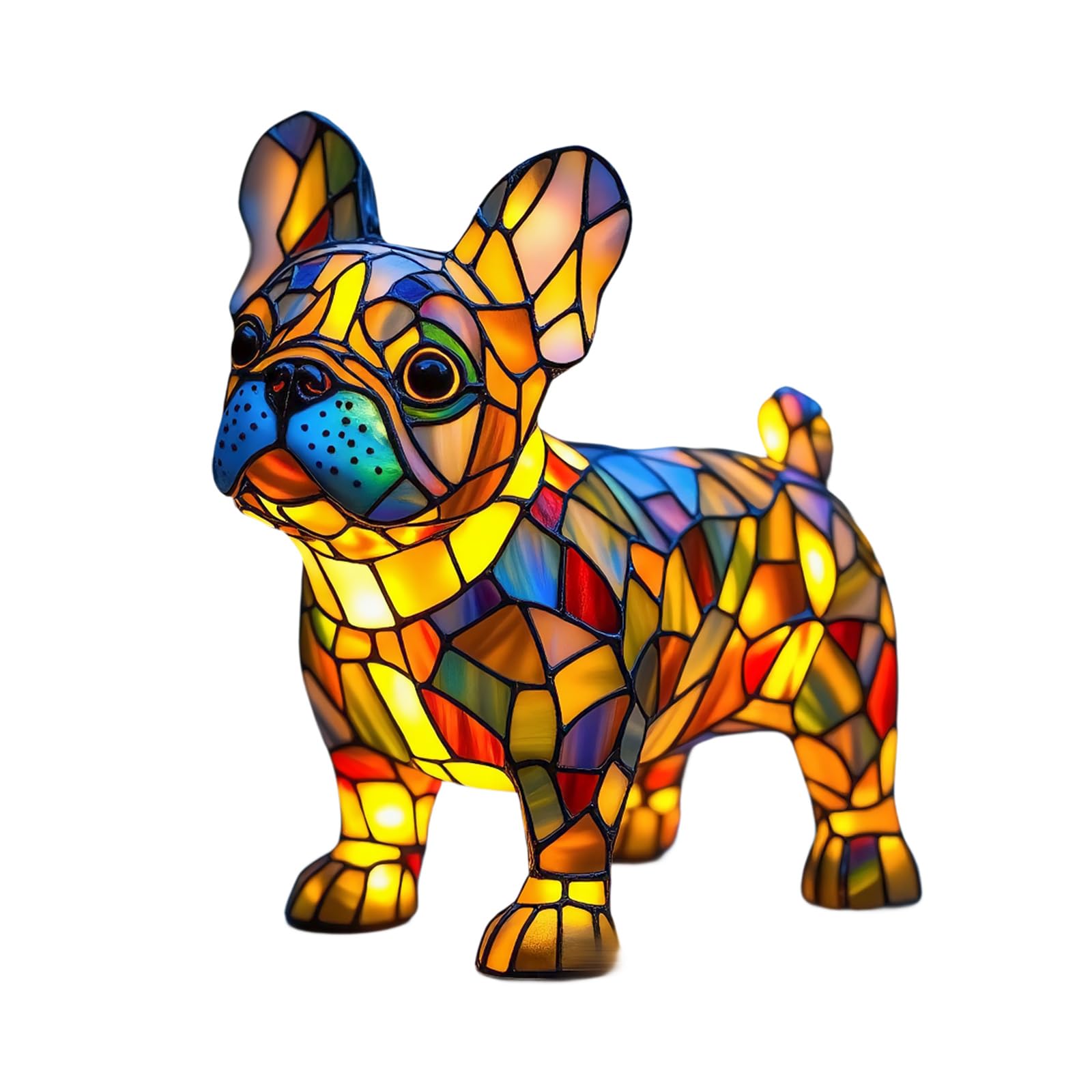 Noaya Stained Animal Lamp - Resin Tabletop Night Light, Cute Stained Glass Lamps, Retro Art Light for Home Decoration, Resin Material Magical and Colorful Dog Night Lights, French Bulldog Lamp — image 1