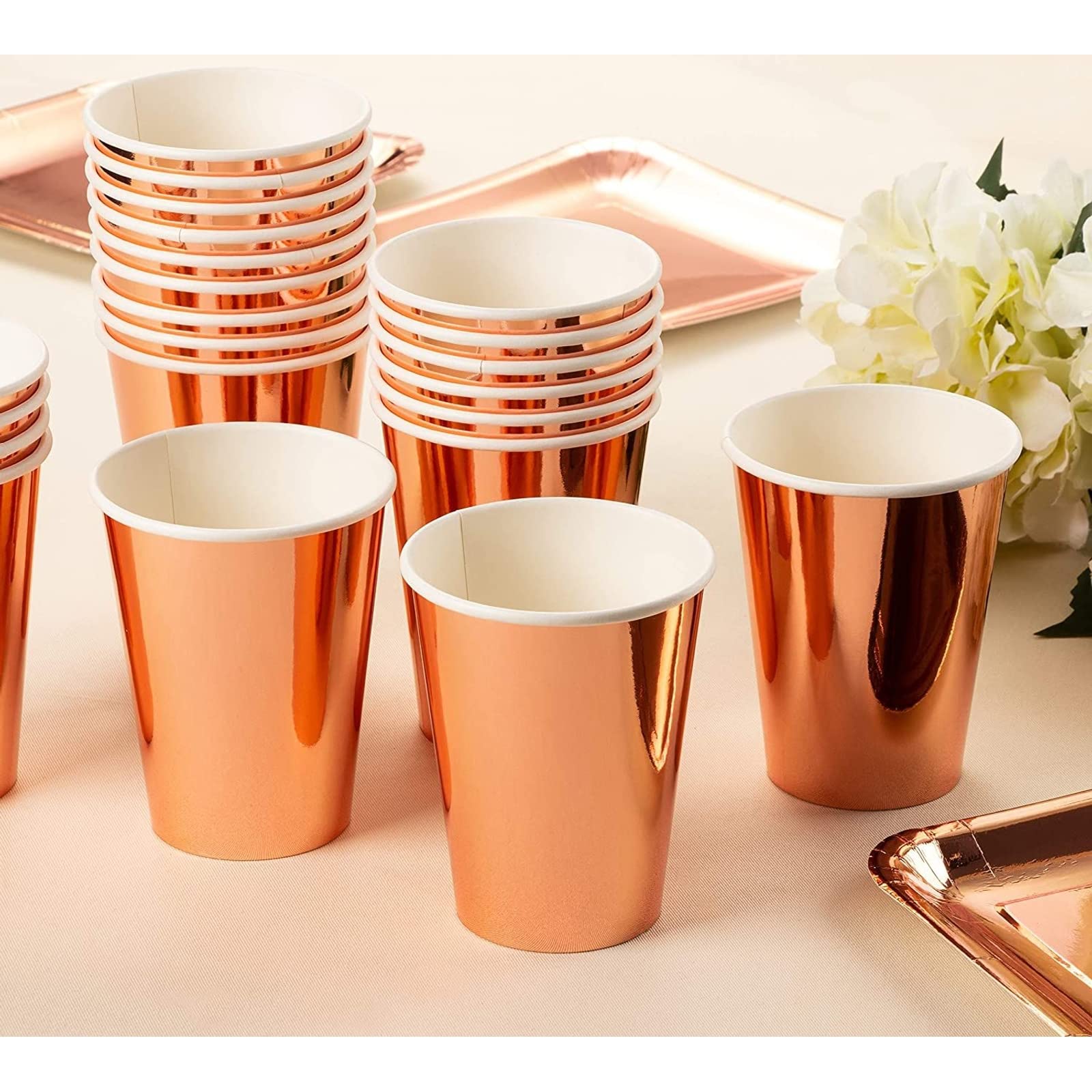 Juvale 36 Pack Rose Gold Paper Cups Disposable for Wedding, Baby Shower, Engagement Party (12 oz)