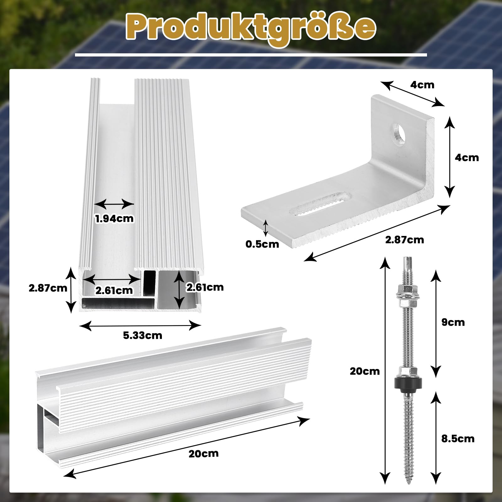 Solarmodul Halterung Set Für 2 Module, Geeignet Für Farbige Stahlziegeldächer, Blechdach, 200MM Alu Solar Halterung Anwendbar Solarmodule Dick 30-45mm, Verstellbar Solarpanel Halterung Set