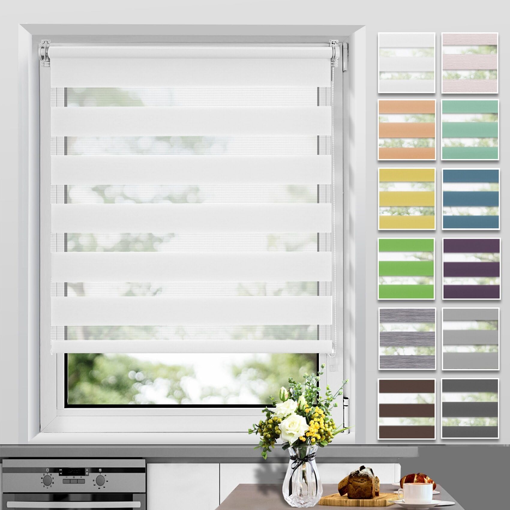 Allesin Doppelrollo Klemmfix ohne Bohren & mit Bohren, Duo Rollos für Fenster und Tür, Klemmrollo Fensterrollo lichtdurchlässig, Sichtschutz und Sonnenschutz