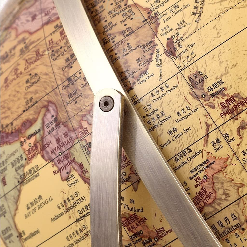 OLOTU Educativa Globo Grande mappamondo Vintage con Sfera in Acciaio Inossidabile e Base Moderna mappamondo Antico del Mondo per la Scuola, la casa e L'Ufficio Girevole Mappamondo