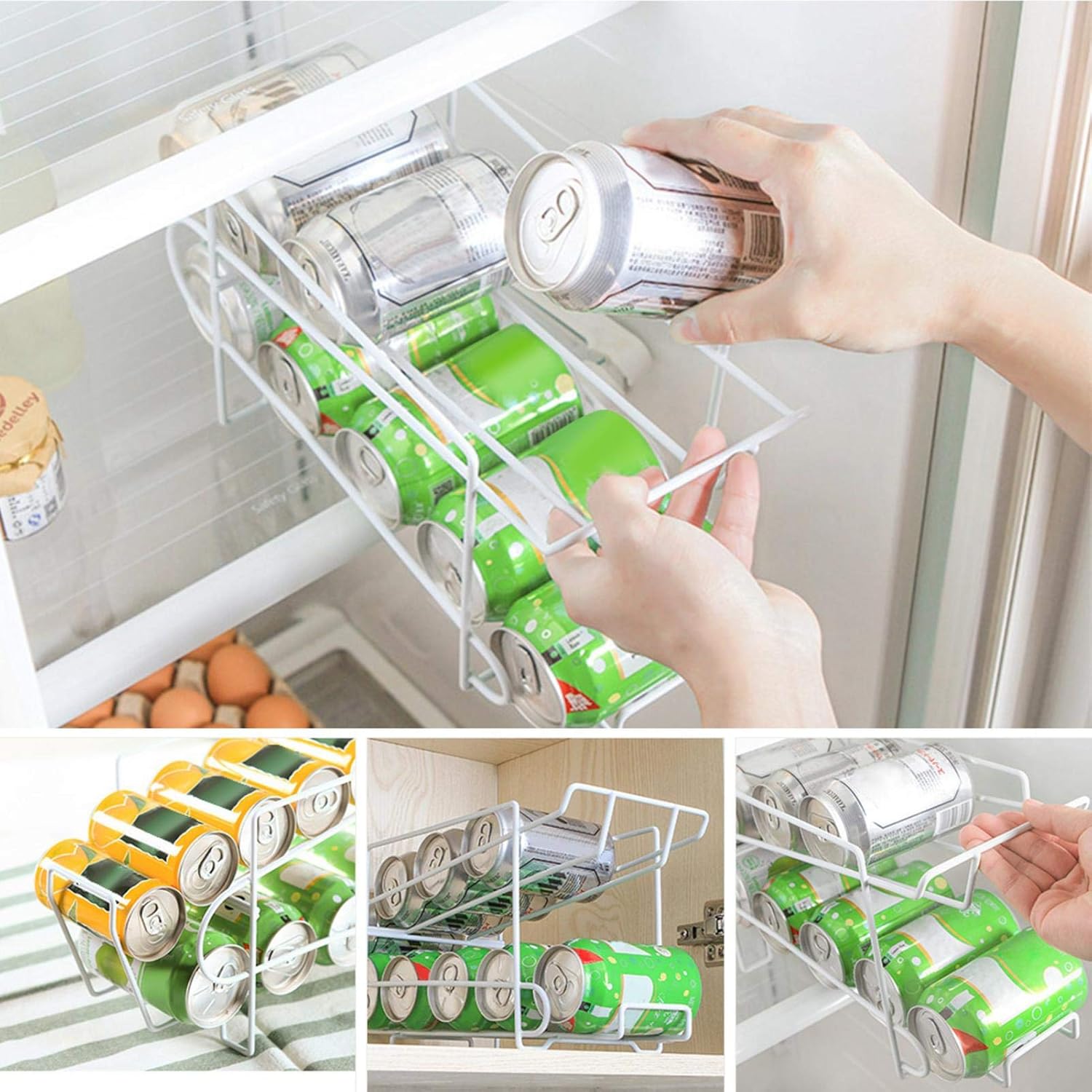 Amazon Tefuanan ビール収納ラック コーラ収納ラック ジュース収納ラック コーヒー収納ラック 缶ラック 10缶収納 キッチン収納ラック 整理ラック ダブル 冷蔵庫 デスクトップ ラップホルダー オンライン通販