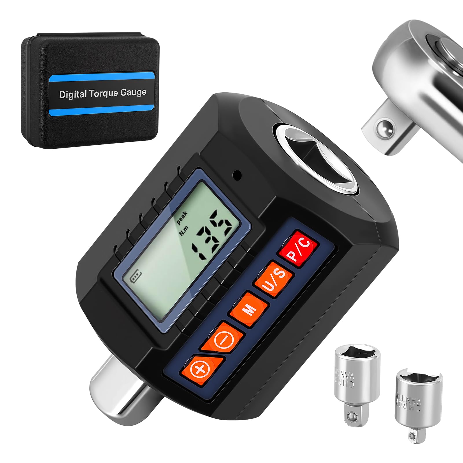 HuuppHip 1/2" Digital Torque Adapter,Digital Torque Wrench Converter with ±2% Accuracy, 1/2in 3/8in 1/4in Ratchet Wheel Drive Tool with Multi-Unit Conversion & O-Visual Alarm Feature
