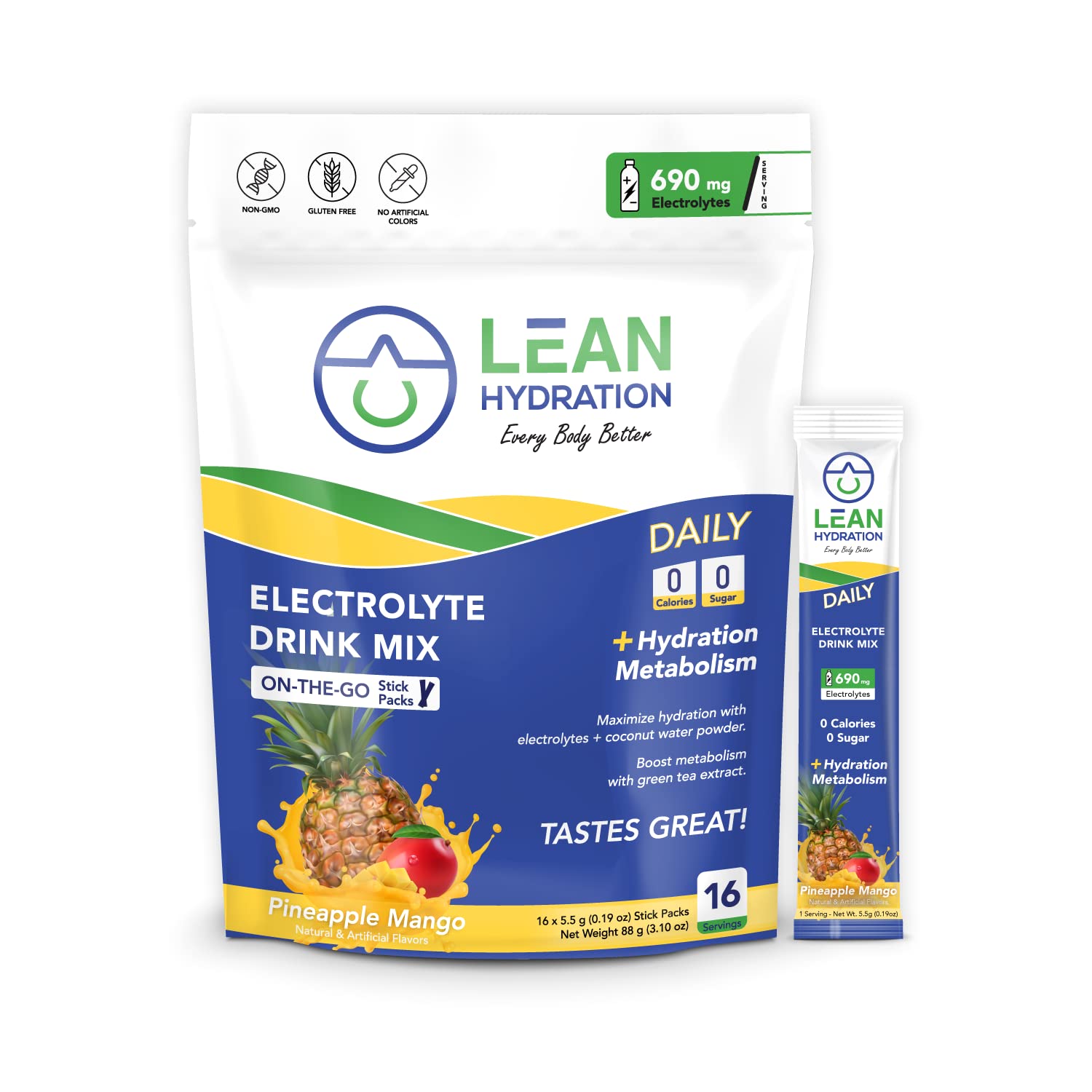 LEAN Hydration Daily Electrolyte Hydration Packets Drink Mix Hydrate Metabolize