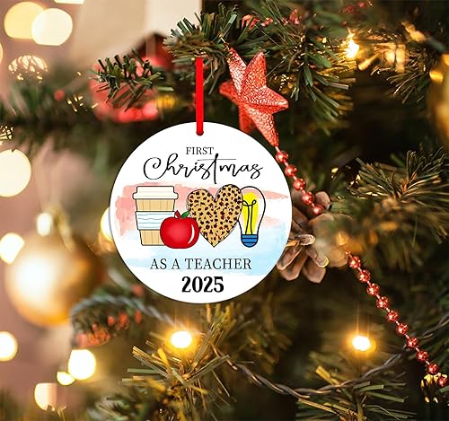 Miniatura 7 de FLYAB Adornos de Navidad para profesores 2024, adorno de primera Navidad como profesora, regalos de agradecimiento para profesores, adornos de