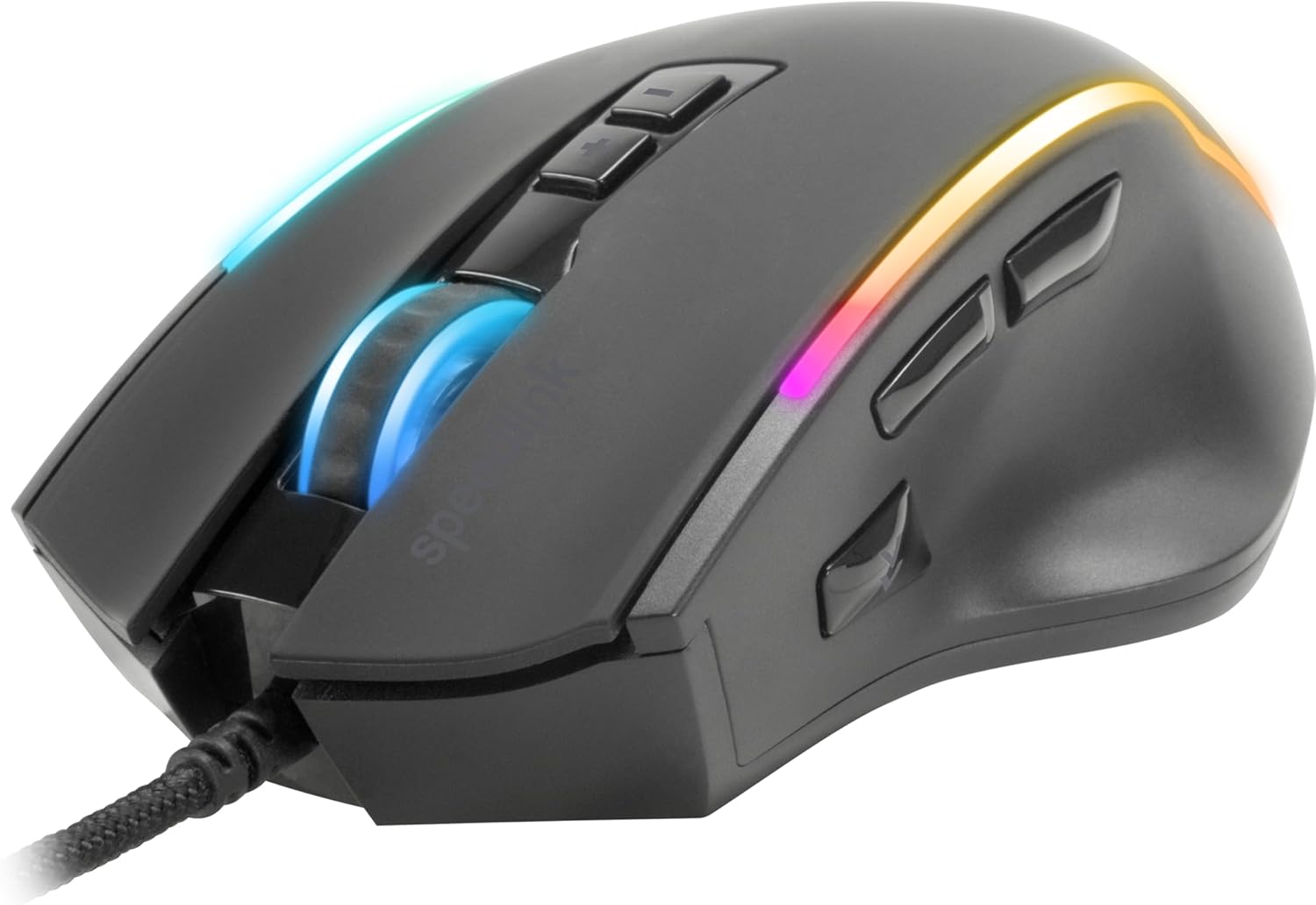 Speedlink DECUS NX - RGB Gaming Mouse with Cable, Multicoloured RGB Illumination, Continuous fire Button, up to 12800dpi, 1000Hz, programmable, USB Wired, sheathed Cable, Black