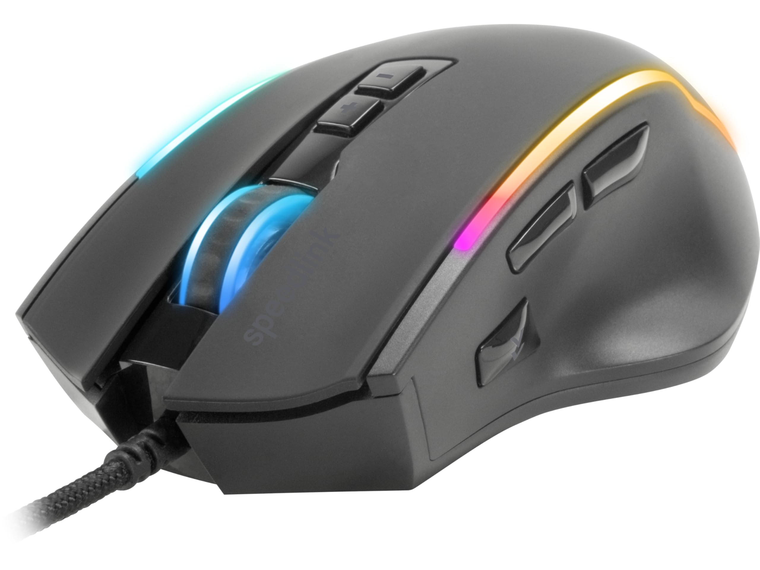 Speedlink DECUS NX - RGB Gaming Maus mit Kabel, bis 12800dpi, Programmierbar, Dauerfeuer Taste, USB kabelgebunden ummantelt, 1000Hz Pollingrate, schwarz
