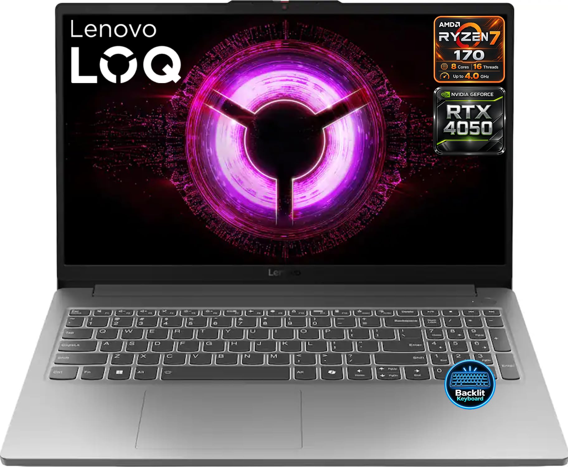 Lenovo LOQ 15.6" Gaming Laptop, AMD Ryzen 7 170 8-Core Processor, NVIDIA GeForce RTX 4050 6GB, 32GB DDR5 RAM, 1TB PCIe SSD, 144Hz FHD IPS Display, HDMI, USB-C, Wi-Fi 6, Backlit Keyboard, Windows 11