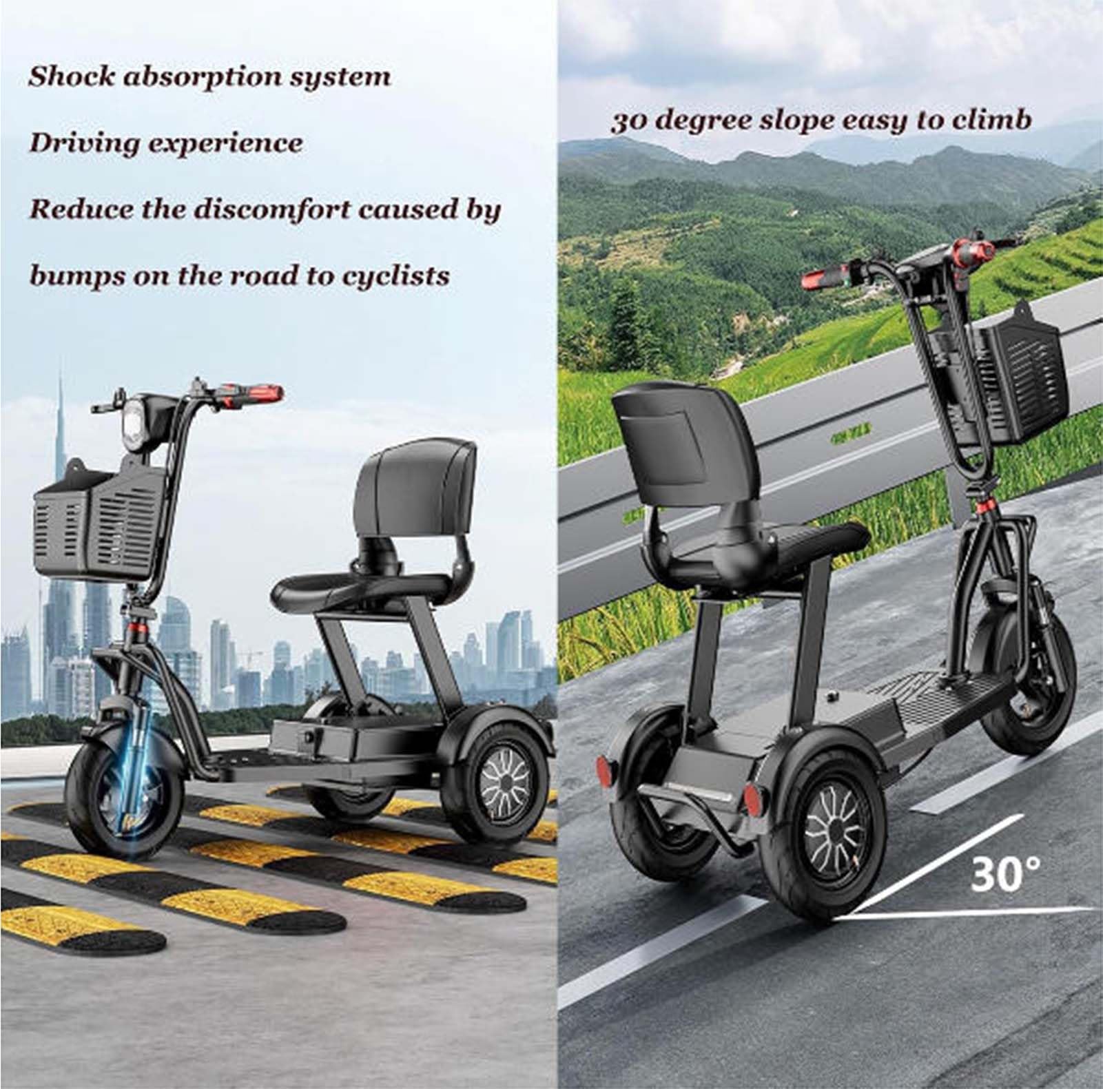 Generico Scooter per Mobilità a 3 Ruote Leggero e Pieghevole per Adulti e Anziani con Sedile Ergonomico e Batteria Rimovibile con Cestino