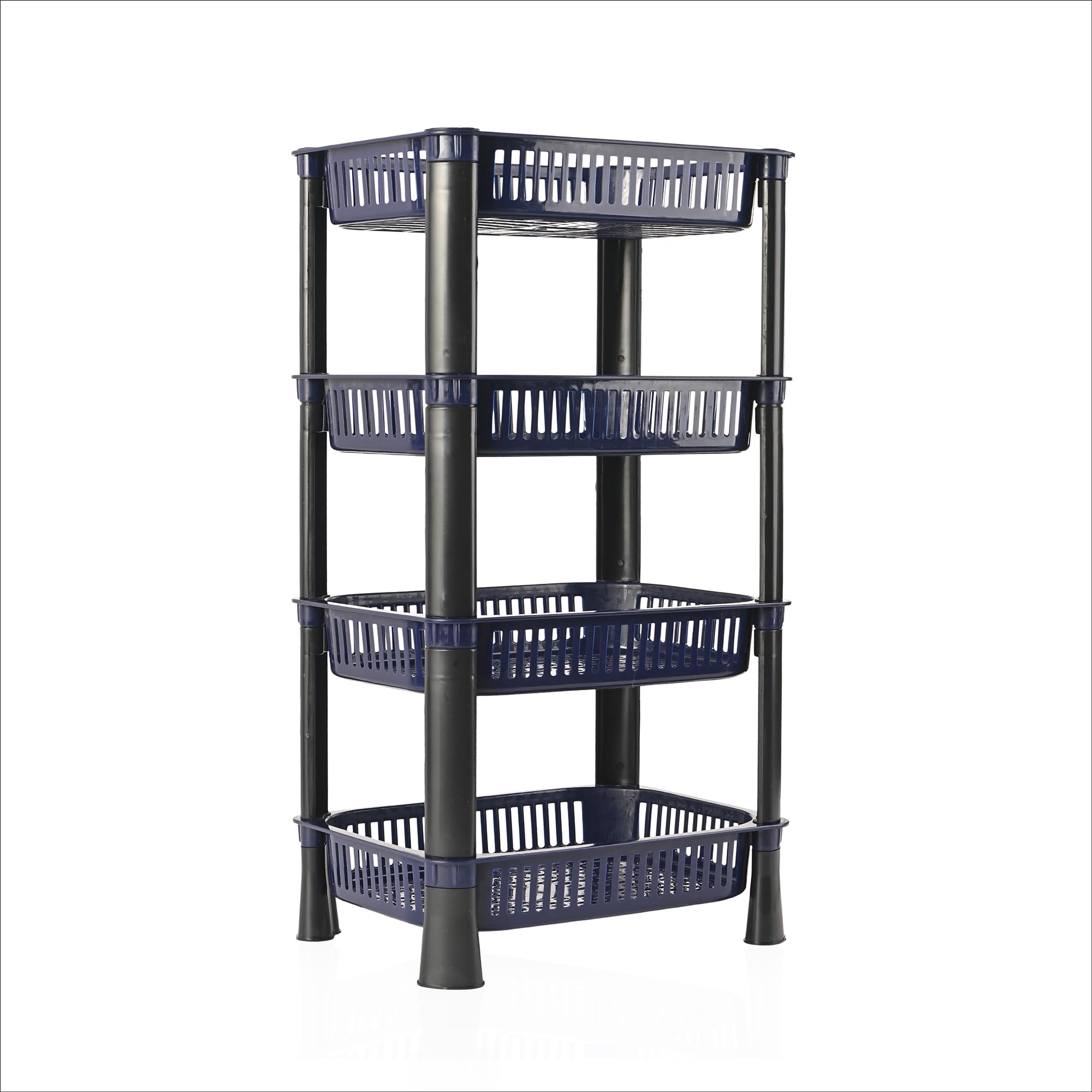 Kuber Industries 4-Tier Plastic Fruits & Vegetable Rack for Kitchen | Stackable Grocery Organiser for Kitchen | Onion Potato Basket | Ideal for Spices, Snacks & Pantry Items | Blue