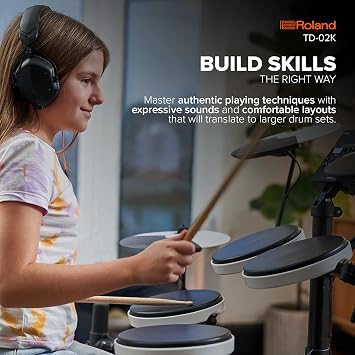 Roland TD-02K V-Drums | Compact Entry Level Electronic Drum Kit with Expressive Playability, Noise-Cancelling Features, Height Adjustable Stand