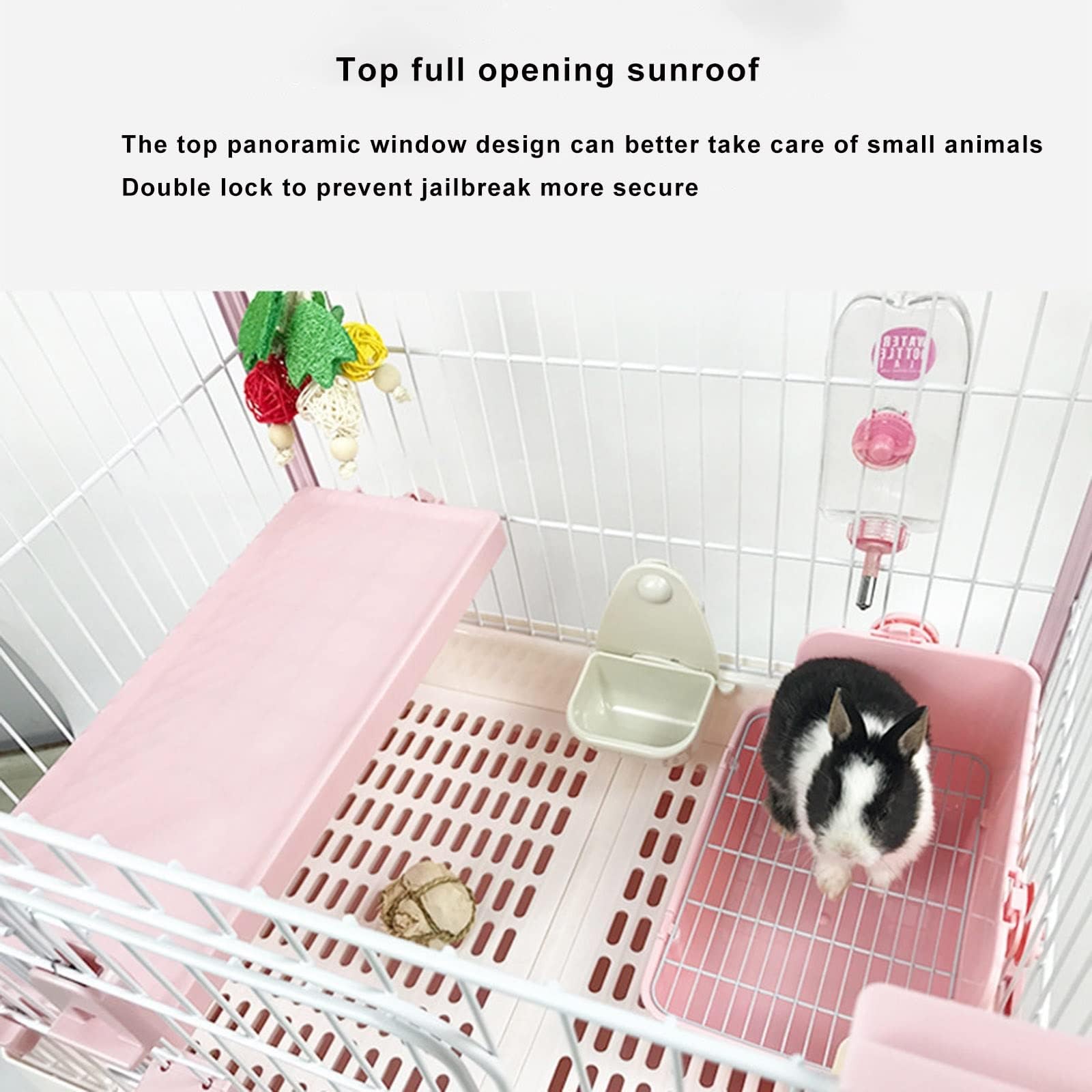 Conejera con ruedas, plataforma extraíble y bandeja extraíble para animales pequeños, ideal para conejos, hurones, ratas, cobayas y chinchillas