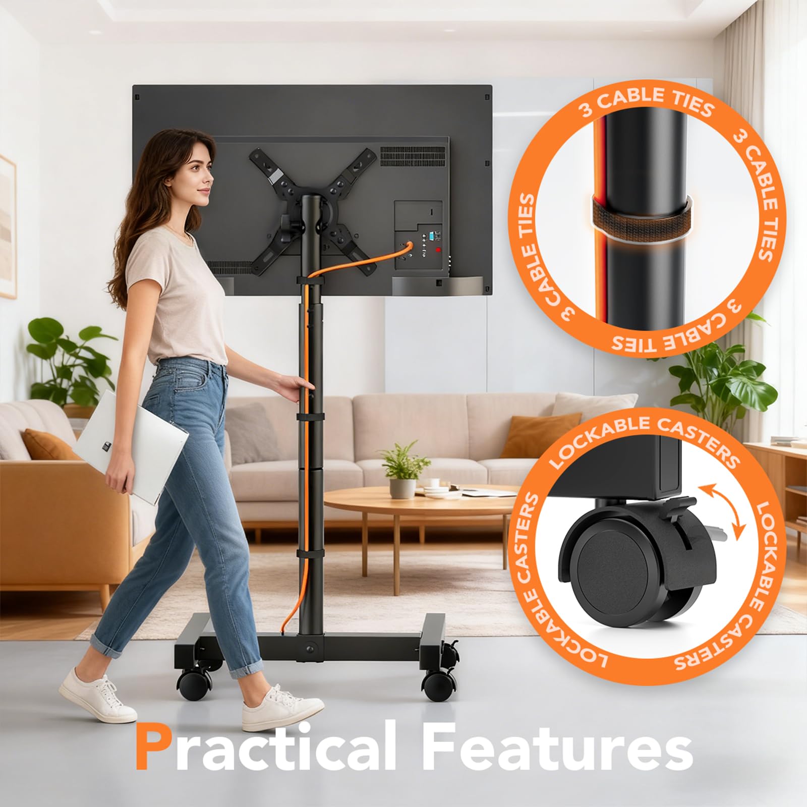 HEMUDU TV Ständer Rollbar für 13-50 Zoll Fernseher Bildschirme, fernsehständer auf Rollen, TV Standfuss bis zu 20 kg, TV Bodenständer with Max VESA 200x200