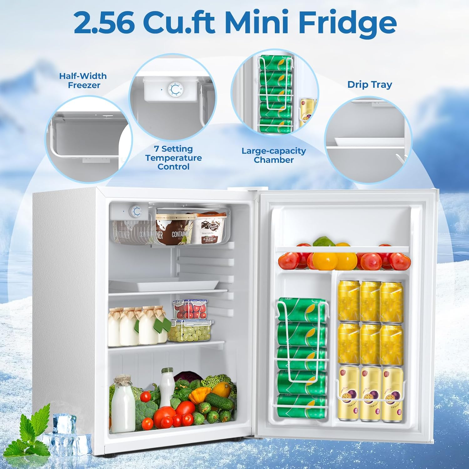 Electactic 2.56 Cu.ft Compact Refrigerator with Reversible Single Door, WHITE