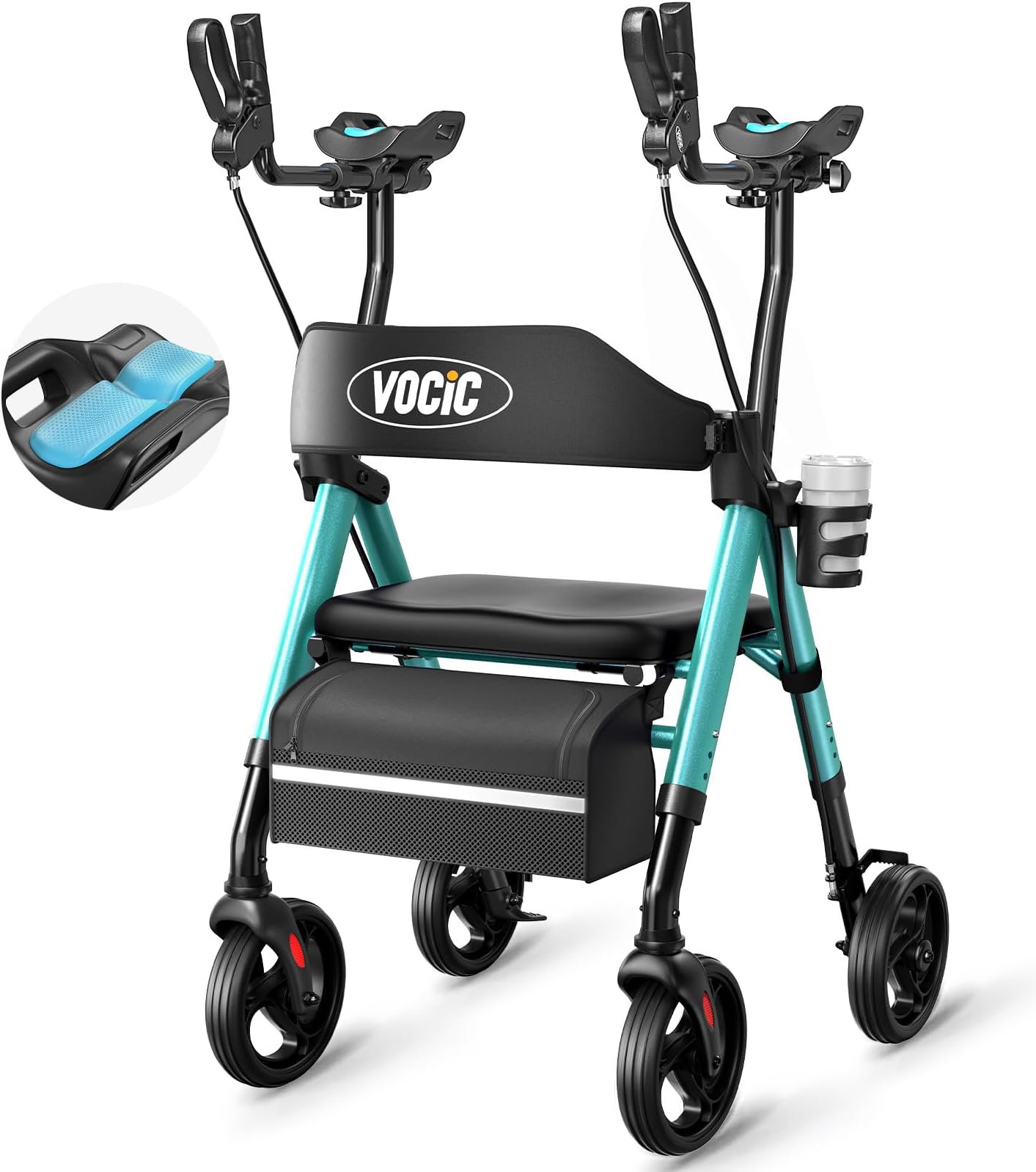 VOCIC Z22 Upright Walkers for Seniors with Seat, GelSoft Stand Up Walker
