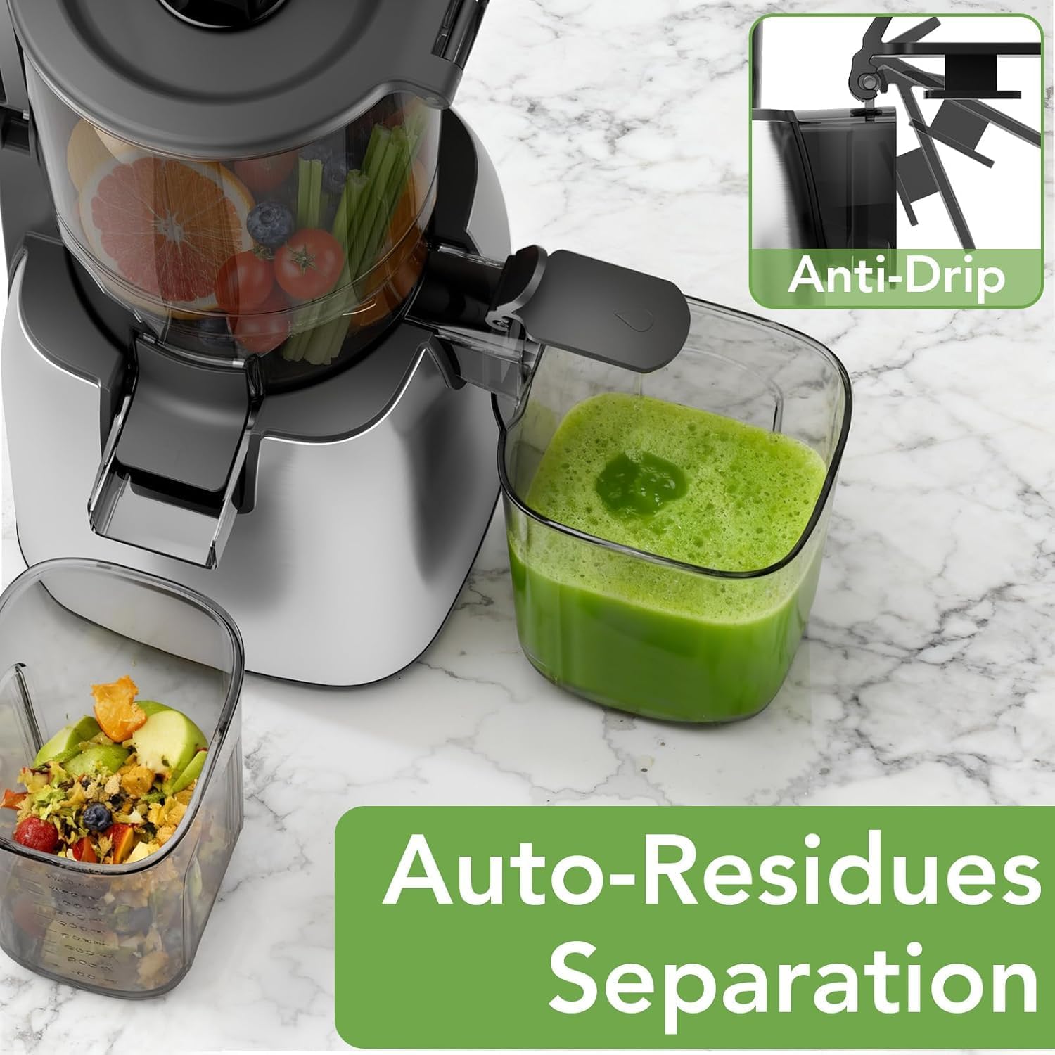 Cold Press Juicer Slow Juicer with Stainless Steel Base, 5.4 Inch Wide Feed Chute, Juicer Machines For Whole Fruits & Vegetables, Slow Masticating Juice Makers