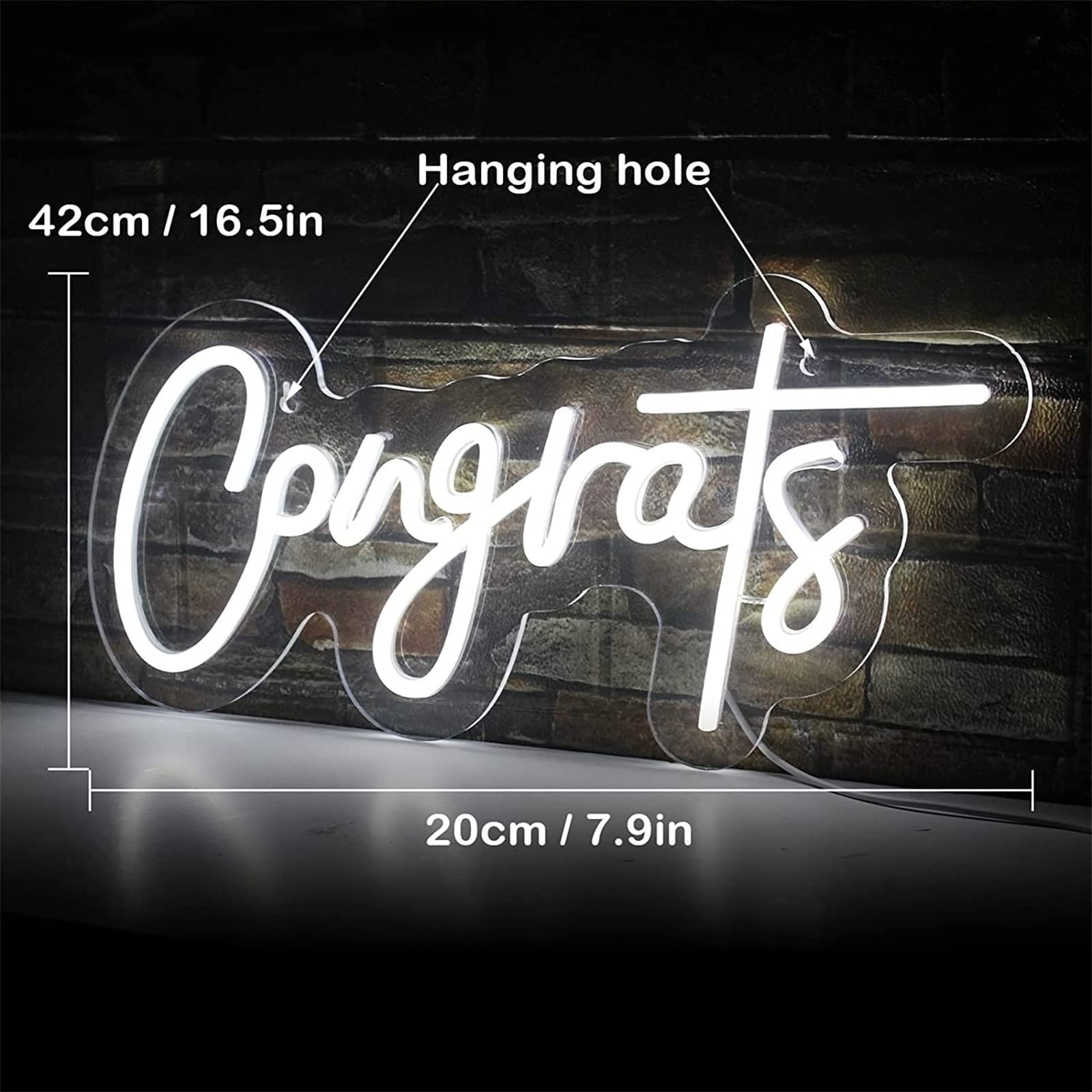 Felicidades Letrero de neón Luz de Modelado LED Letrero de Letras Luminosas Panel de acrílico Luz Decorativa de neón, 42X20cm